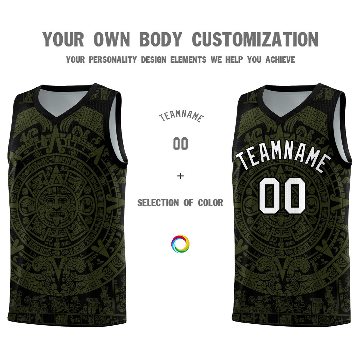 Custom Youth Basketball Jerseys Olive Aztec Sun Stone Pattern Custom Team Set