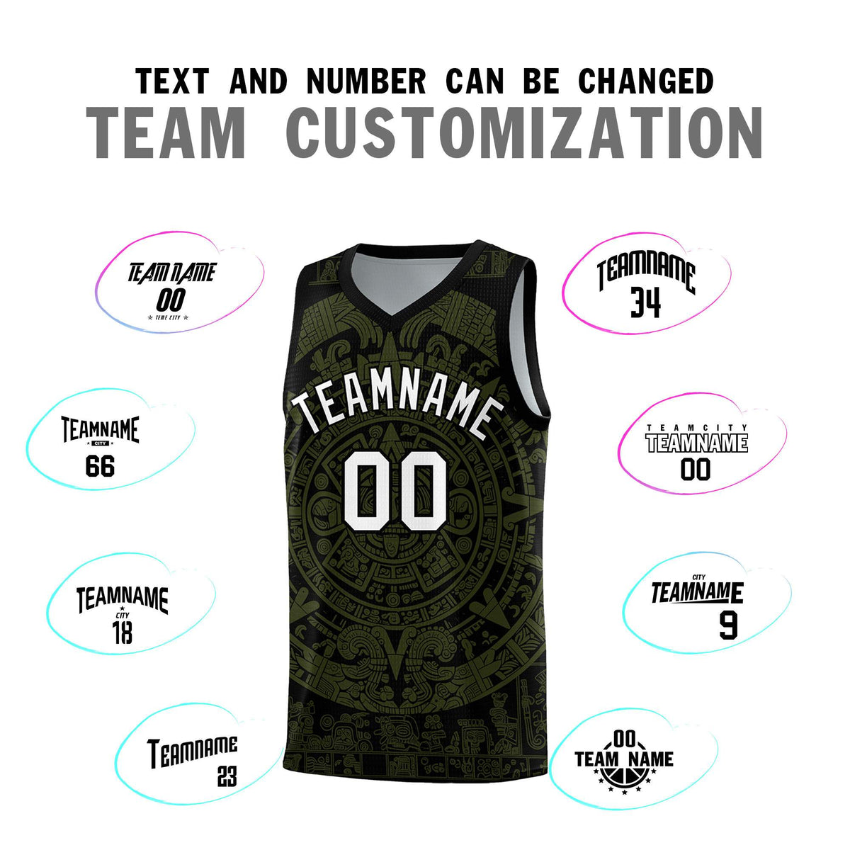 Custom Youth Basketball Jerseys Olive Aztec Sun Stone Pattern Custom Team Set