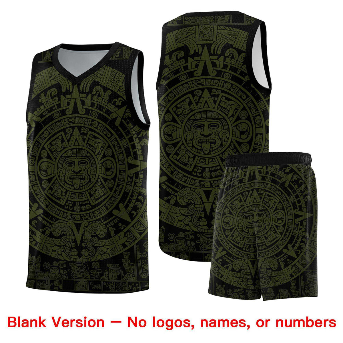 Custom Youth Basketball Jerseys Olive Aztec Sun Stone Pattern Custom Team Set