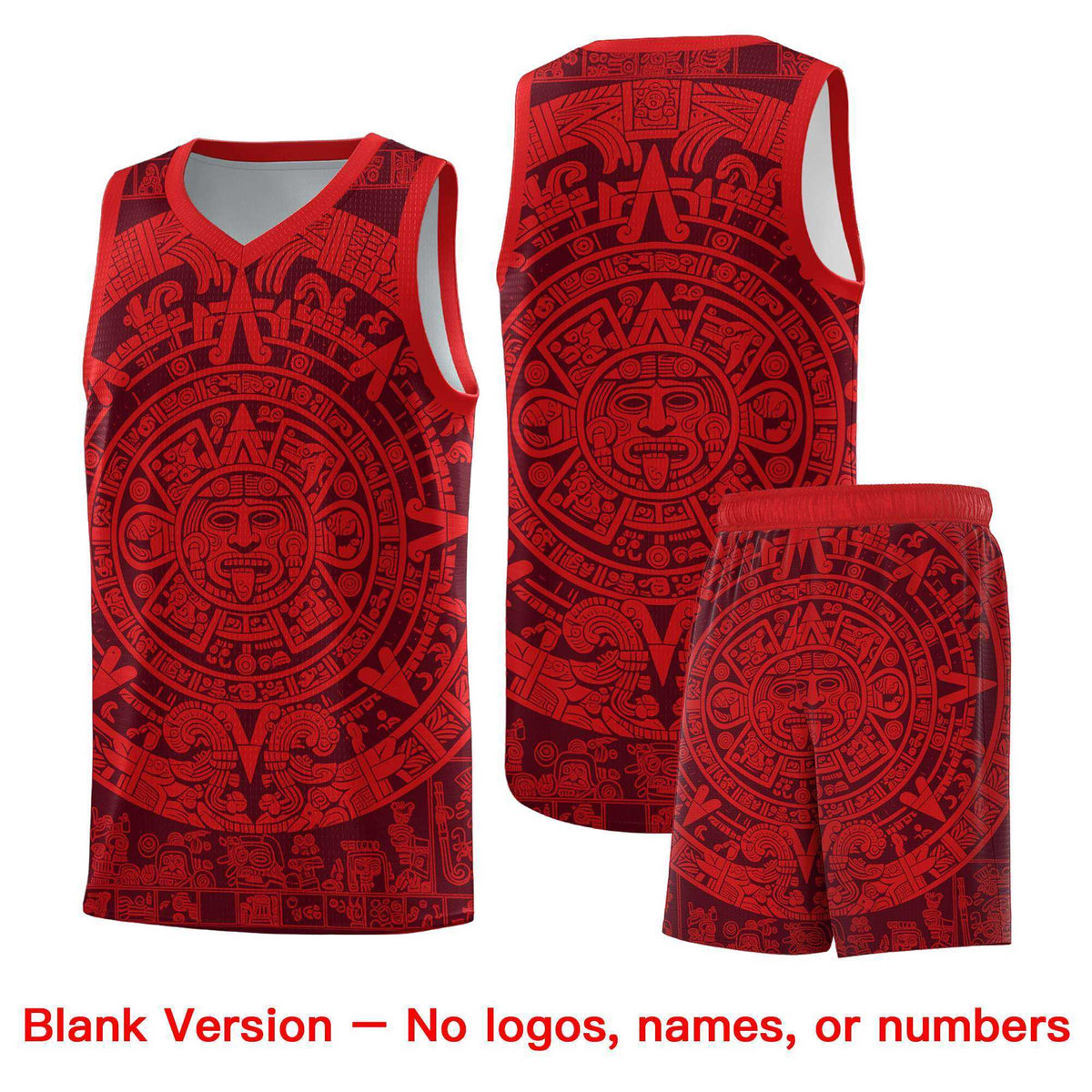 Custom Youth Basketball Jerseys Red Aztec Sun Stone Pattern Custom Team Set