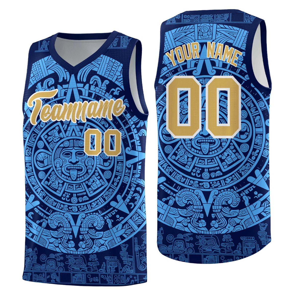 Custom Youth Basketball Jerseys Powder Blue Aztec Sun Stone Personalized Uniform