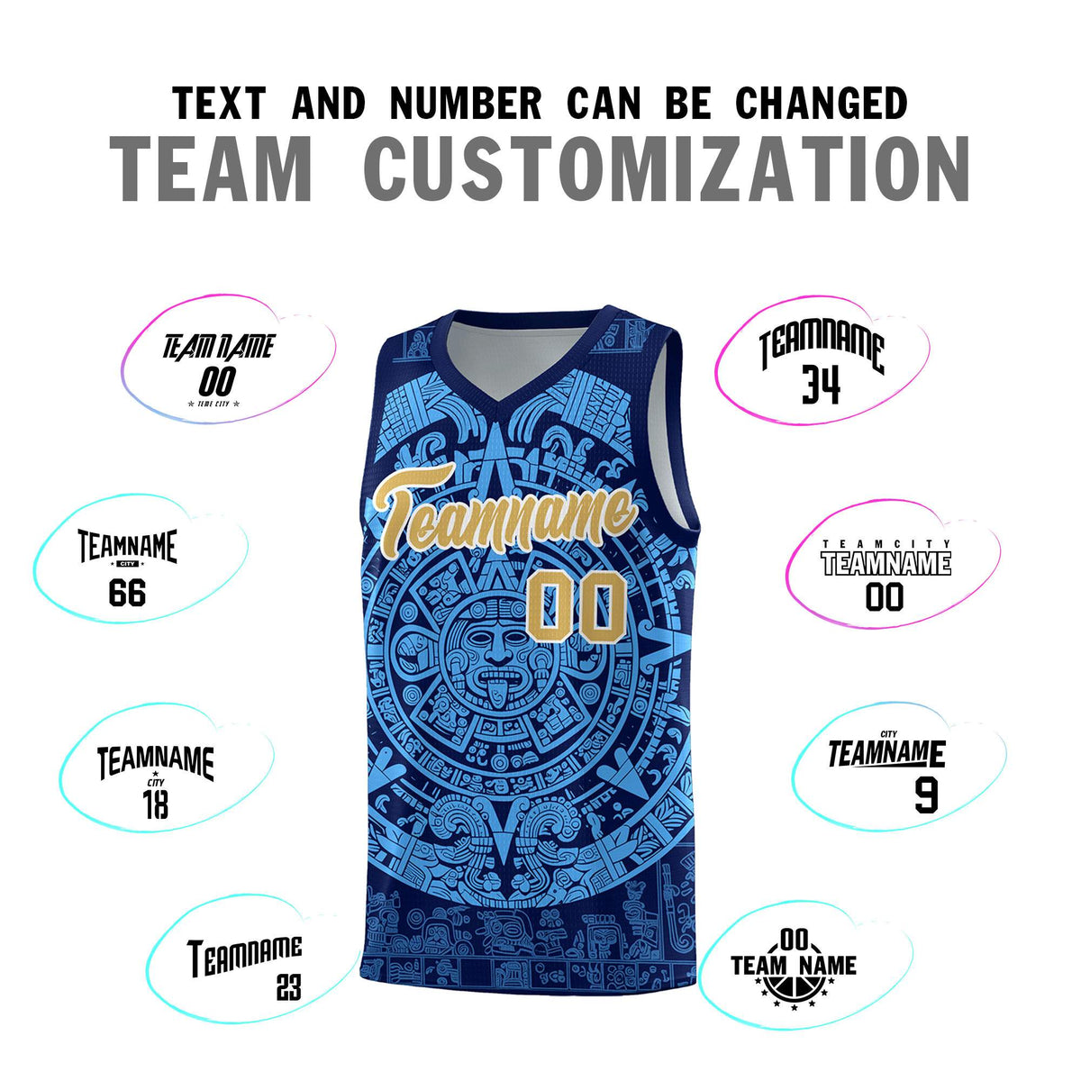 Custom Youth Basketball Jerseys Powder Blue Aztec Sun Stone Personalized Uniform