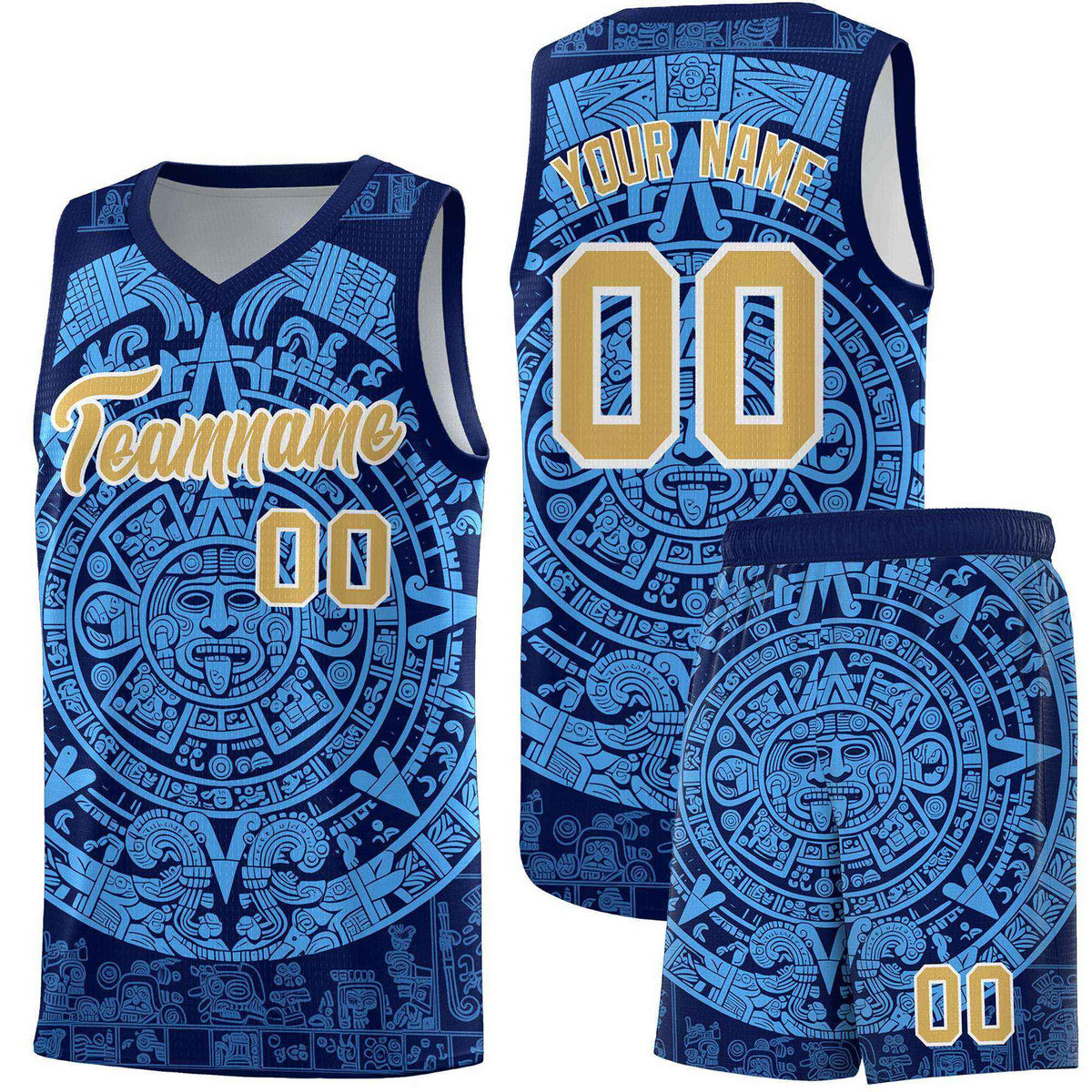 Custom Youth Basketball Jerseys Powder Blue Aztec Sun Stone Personalized Uniform