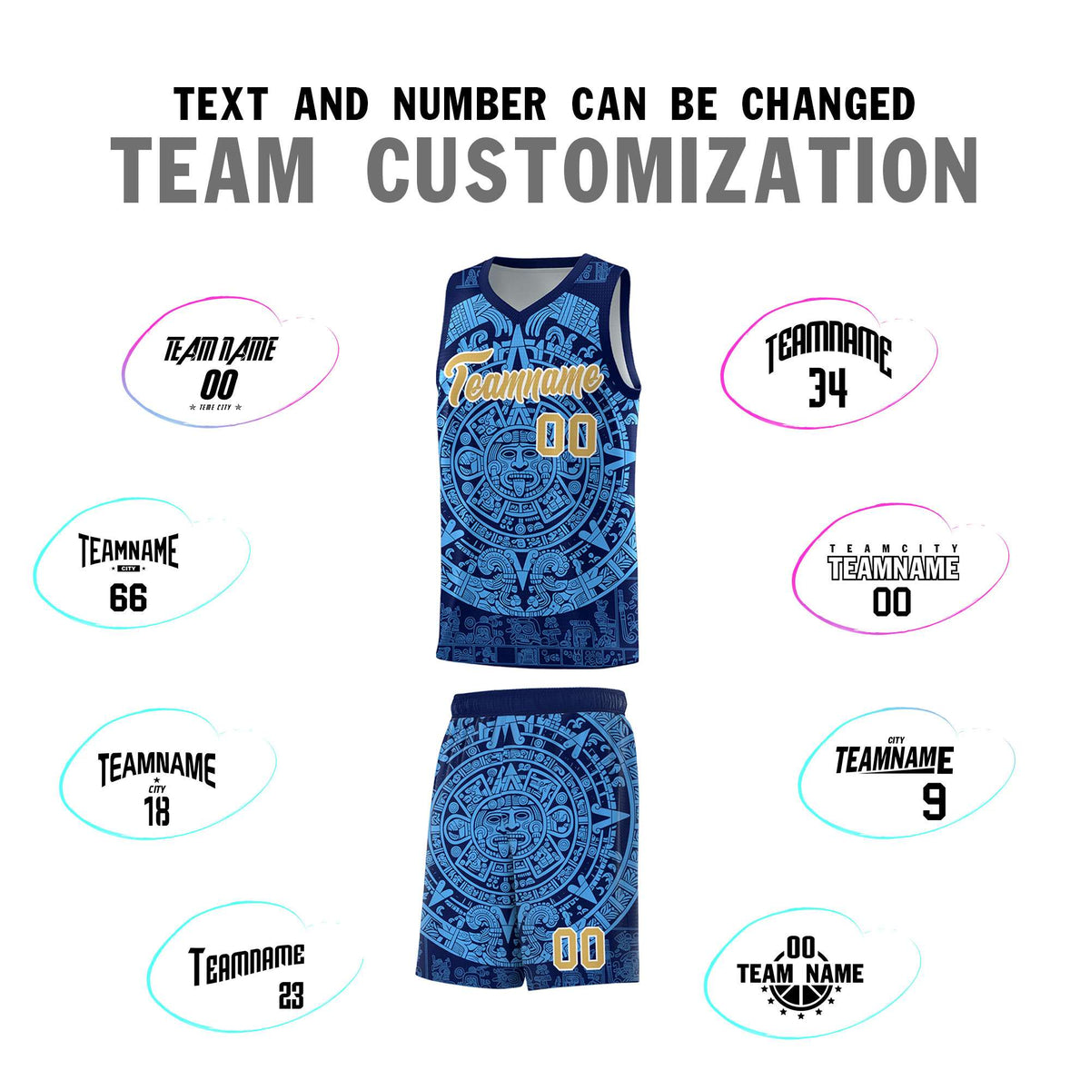Custom Youth Basketball Jerseys Powder Blue Aztec Sun Stone Personalized Uniform