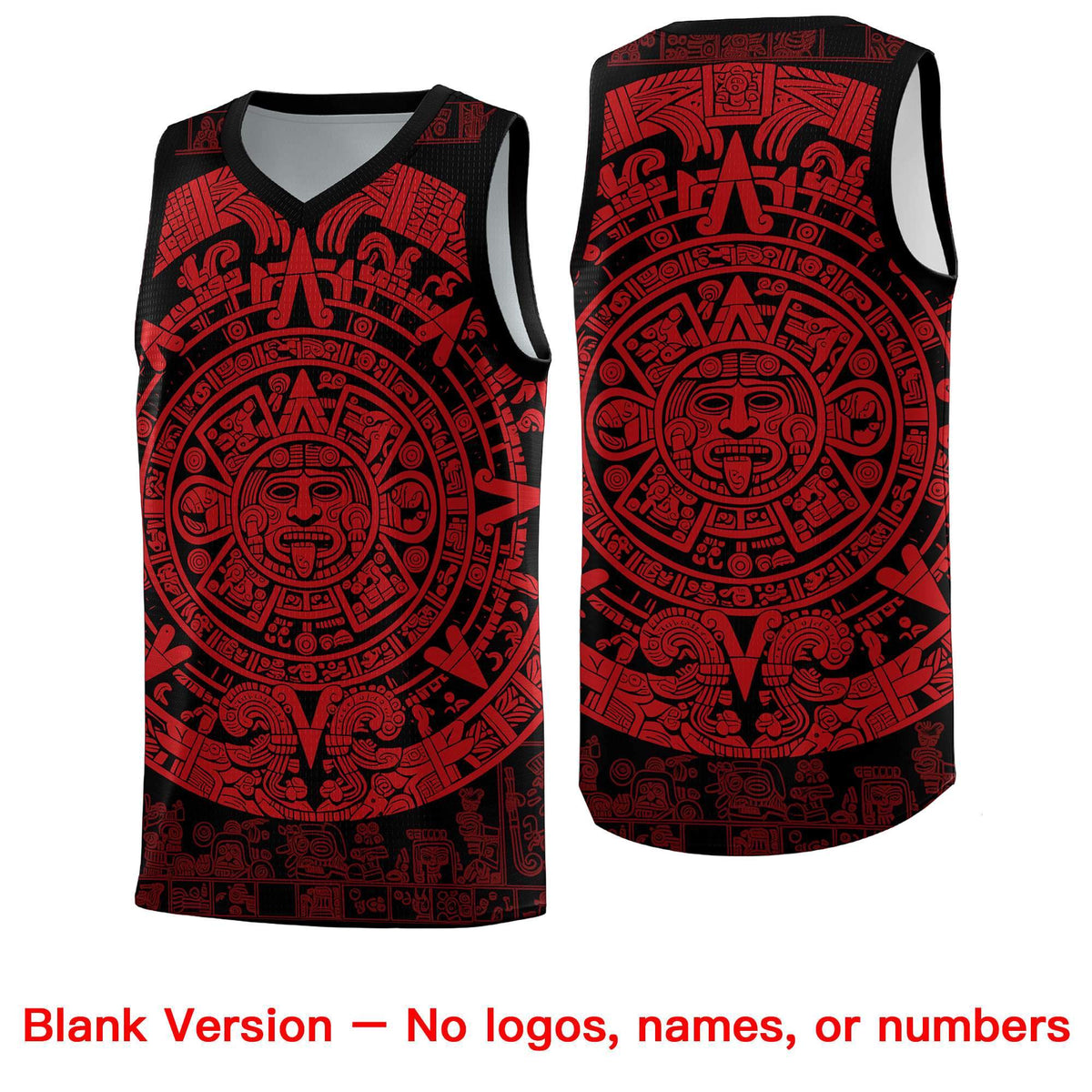 Custom Youth Basketball Jerseys Red Aztec Sun Stone Pattern Custom Team Set