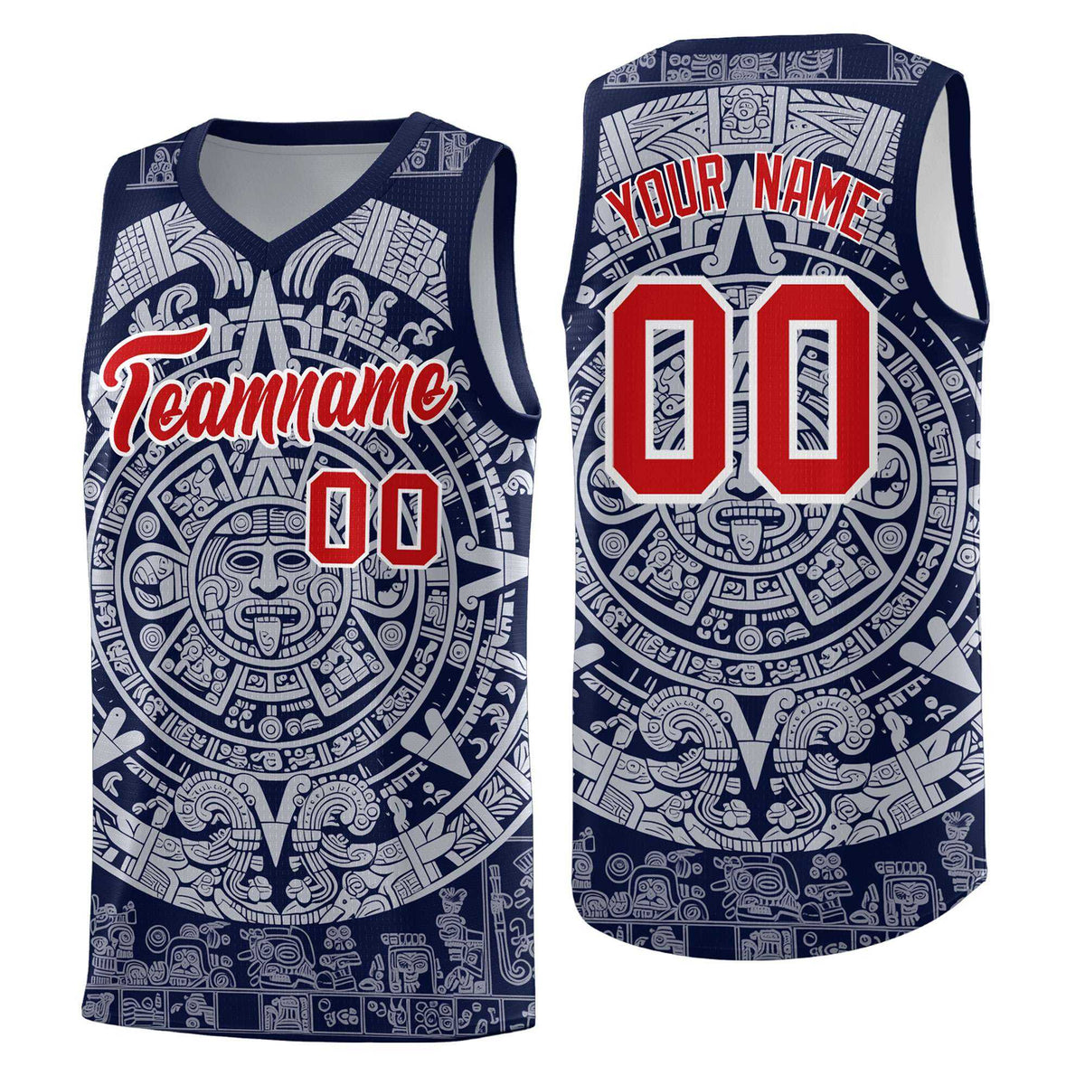 Custom Youth Basketball Jerseys White Aztec Sun Stone Design Team Uniform