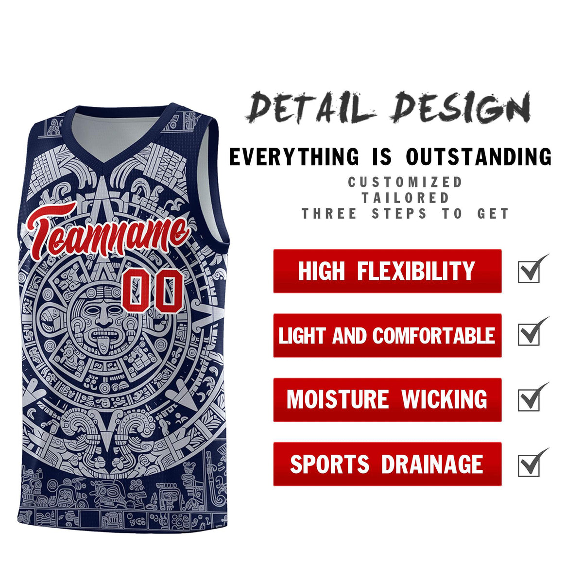 Custom Youth Basketball Jerseys White Aztec Sun Stone Design Team Uniform