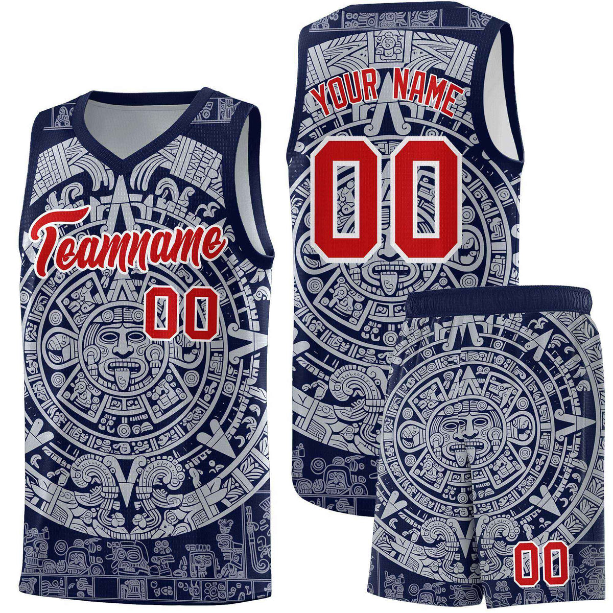 Custom Youth Basketball Jerseys White Aztec Sun Stone Design Team Uniform