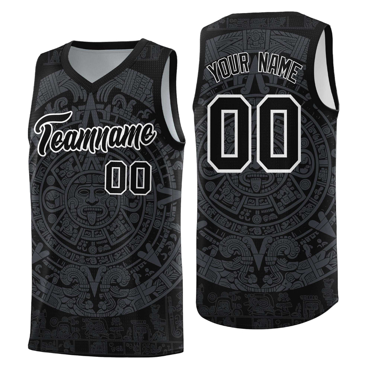 Custom Youth Basketball Jerseys Gray Aztec Sun Stone Design Team Uniform