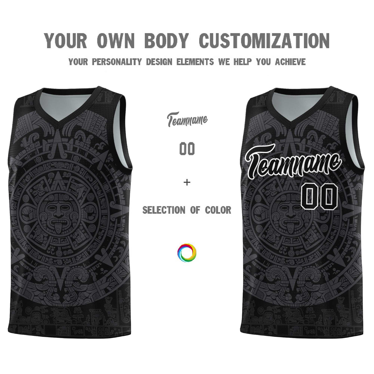 Custom Youth Basketball Jerseys Gray Aztec Sun Stone Design Team Uniform