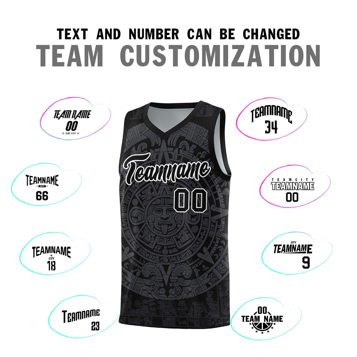Custom Youth Basketball Jerseys Gray Aztec Sun Stone Design Team Uniform