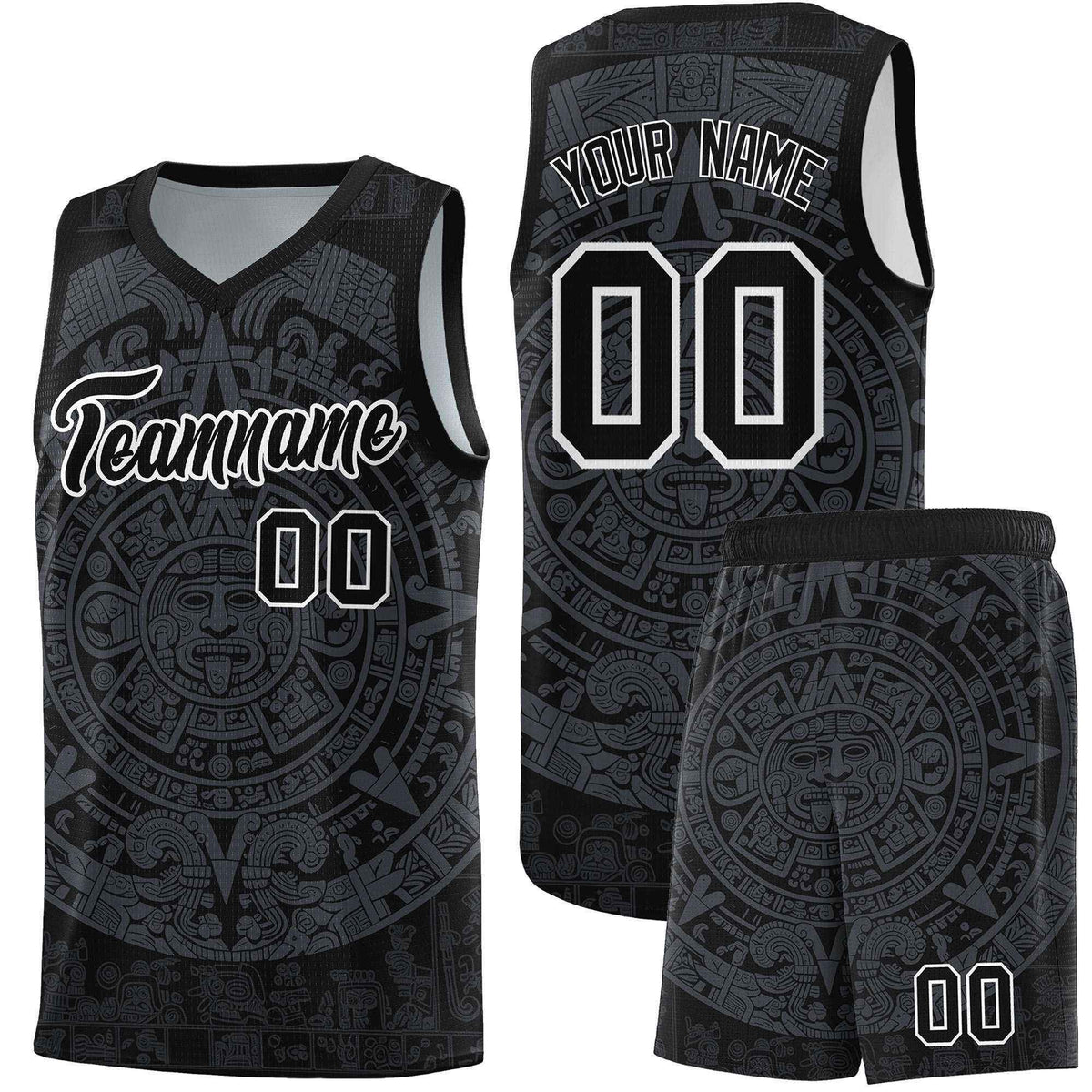 Custom Youth Basketball Jerseys Gray Aztec Sun Stone Design Team Uniform