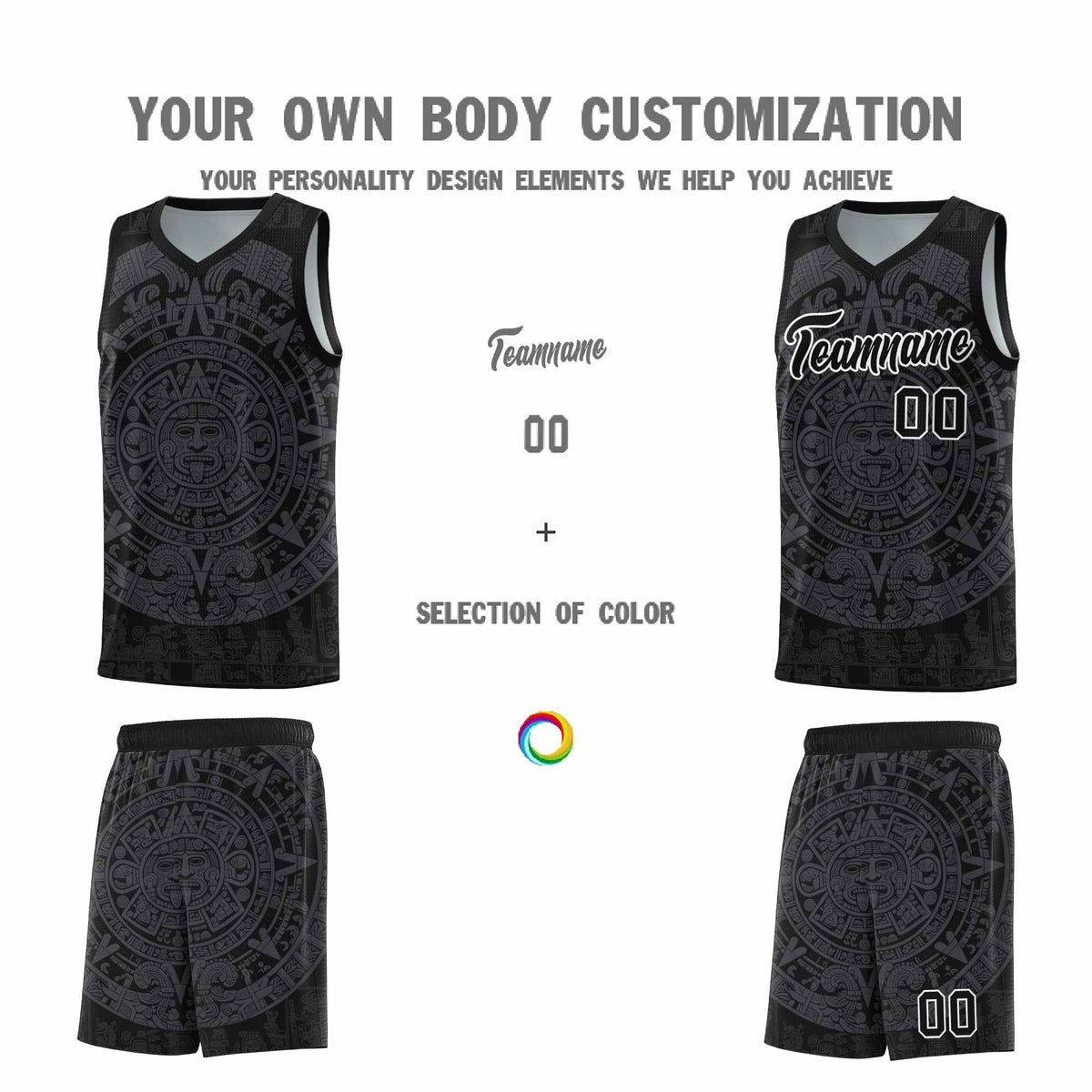 Custom Youth Basketball Jerseys Gray Aztec Sun Stone Design Team Uniform