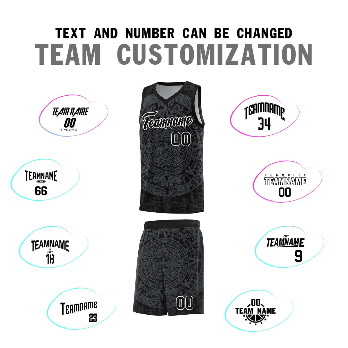 Custom Youth Basketball Jerseys Gray Aztec Sun Stone Design Team Uniform