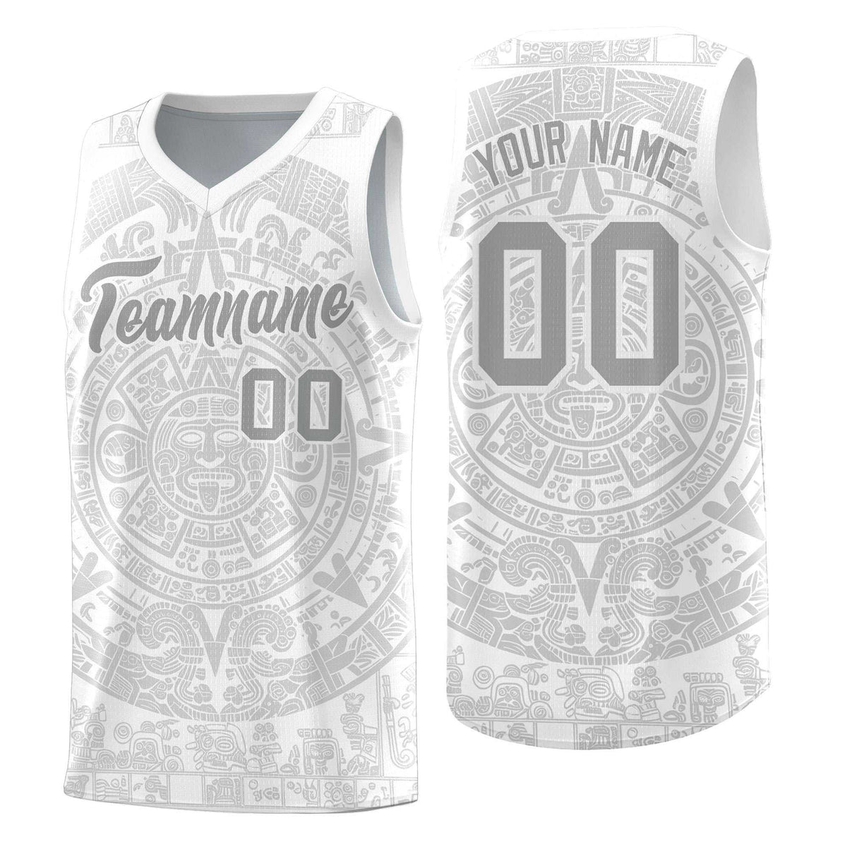 Custom Youth Basketball Jerseys Gray Aztec Sun Stone Personalized Uniform