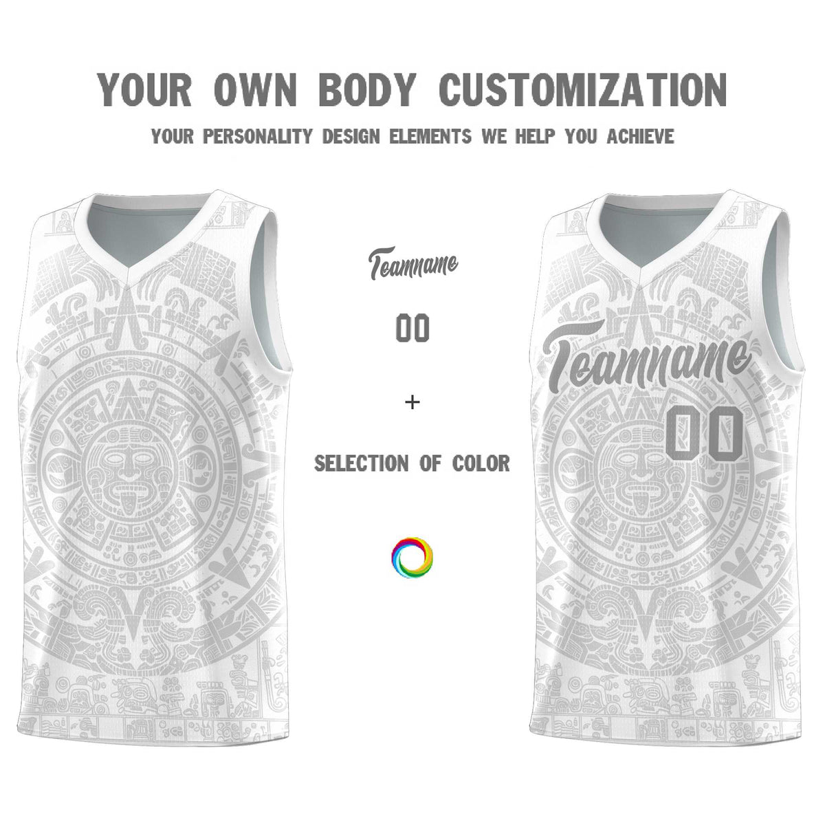 Custom Youth Basketball Jerseys Gray Aztec Sun Stone Personalized Uniform