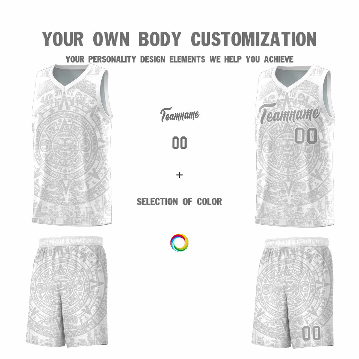 Custom Youth Basketball Jerseys Gray Aztec Sun Stone Personalized Uniform