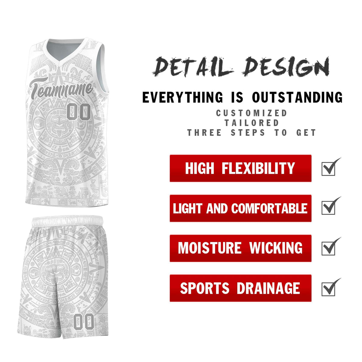 Custom Youth Basketball Jerseys Gray Aztec Sun Stone Personalized Uniform