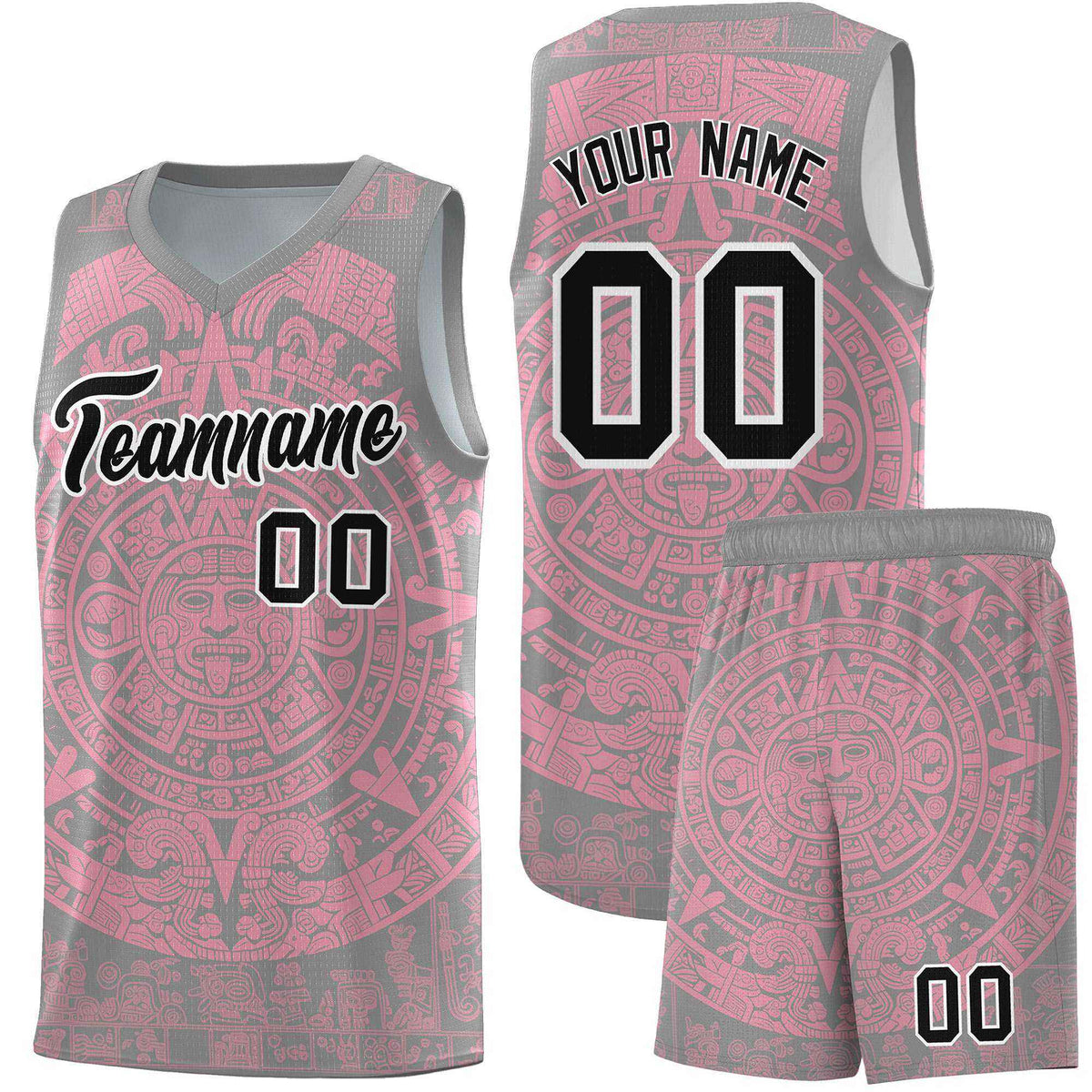 Custom Youth Basketball Jerseys Light Pink Aztec Sun Stone Pattern Custom Team Set