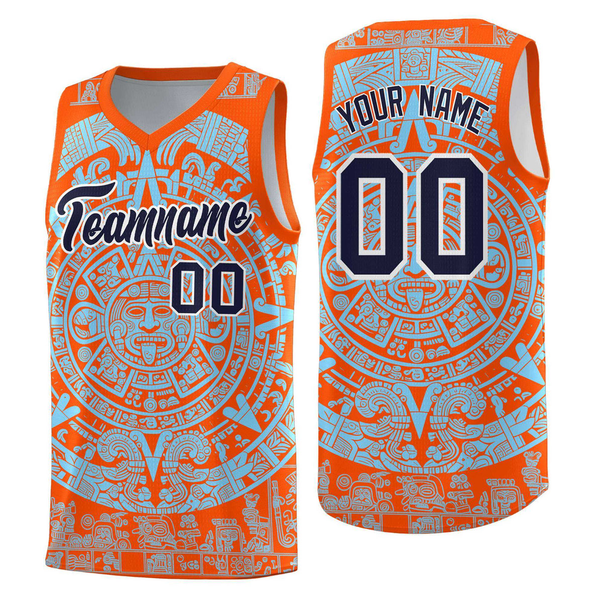 Custom Youth Basketball Jerseys Light Blue Aztec Sun Stone Design Team Uniform