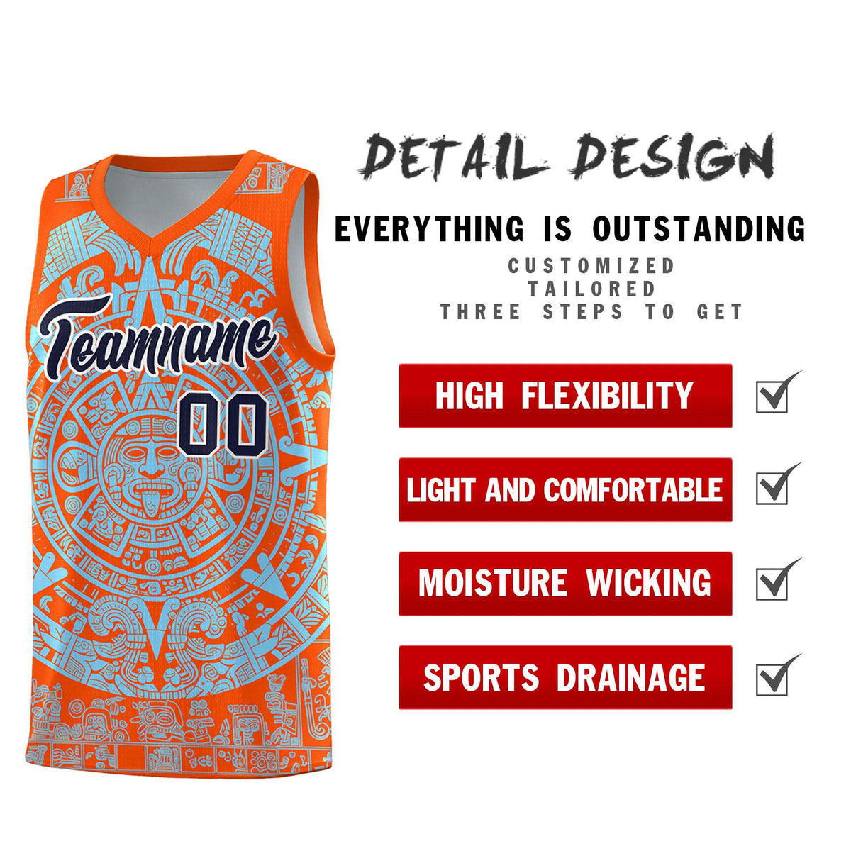 Custom Youth Basketball Jerseys Light Blue Aztec Sun Stone Design Team Uniform