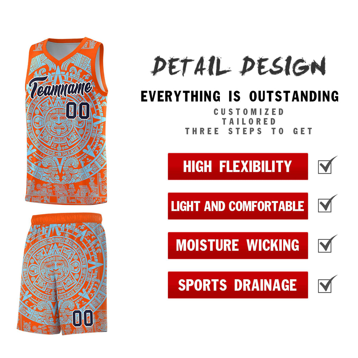 Custom Youth Basketball Jerseys Light Blue Aztec Sun Stone Design Team Uniform