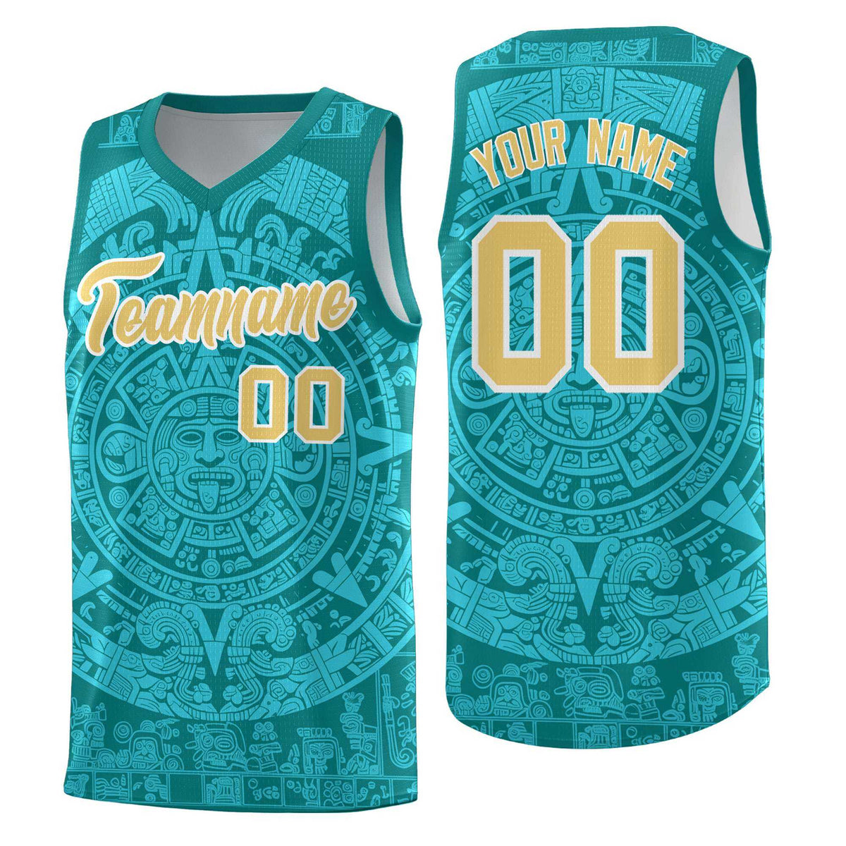 Custom Youth Basketball Jerseys Aqua Aztec Sun Stone Personalized Uniform