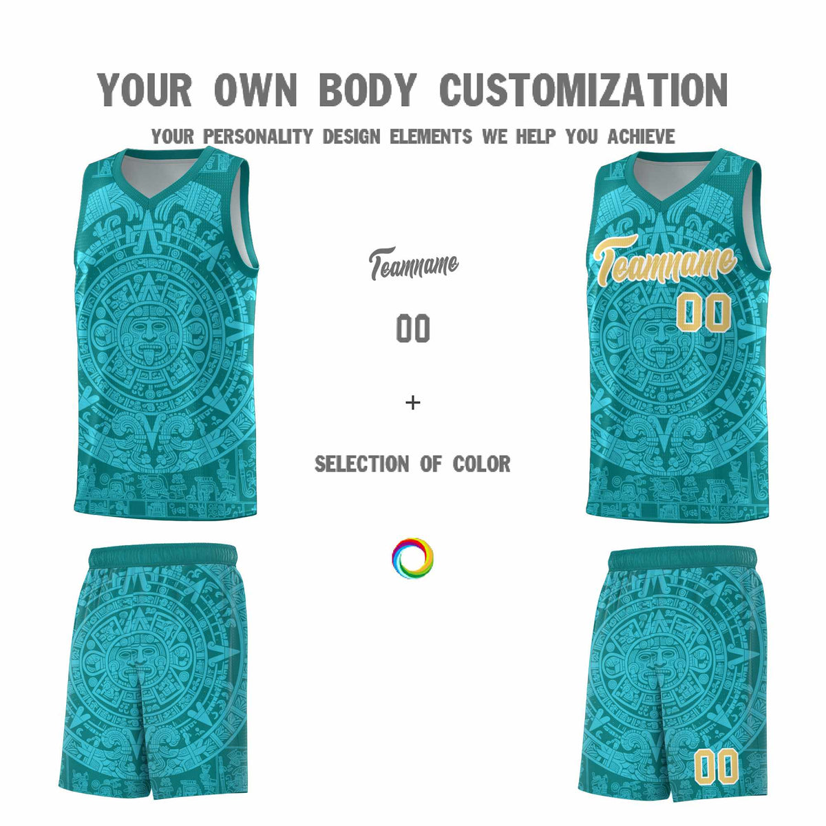 Custom Youth Basketball Jerseys Aqua Aztec Sun Stone Personalized Uniform