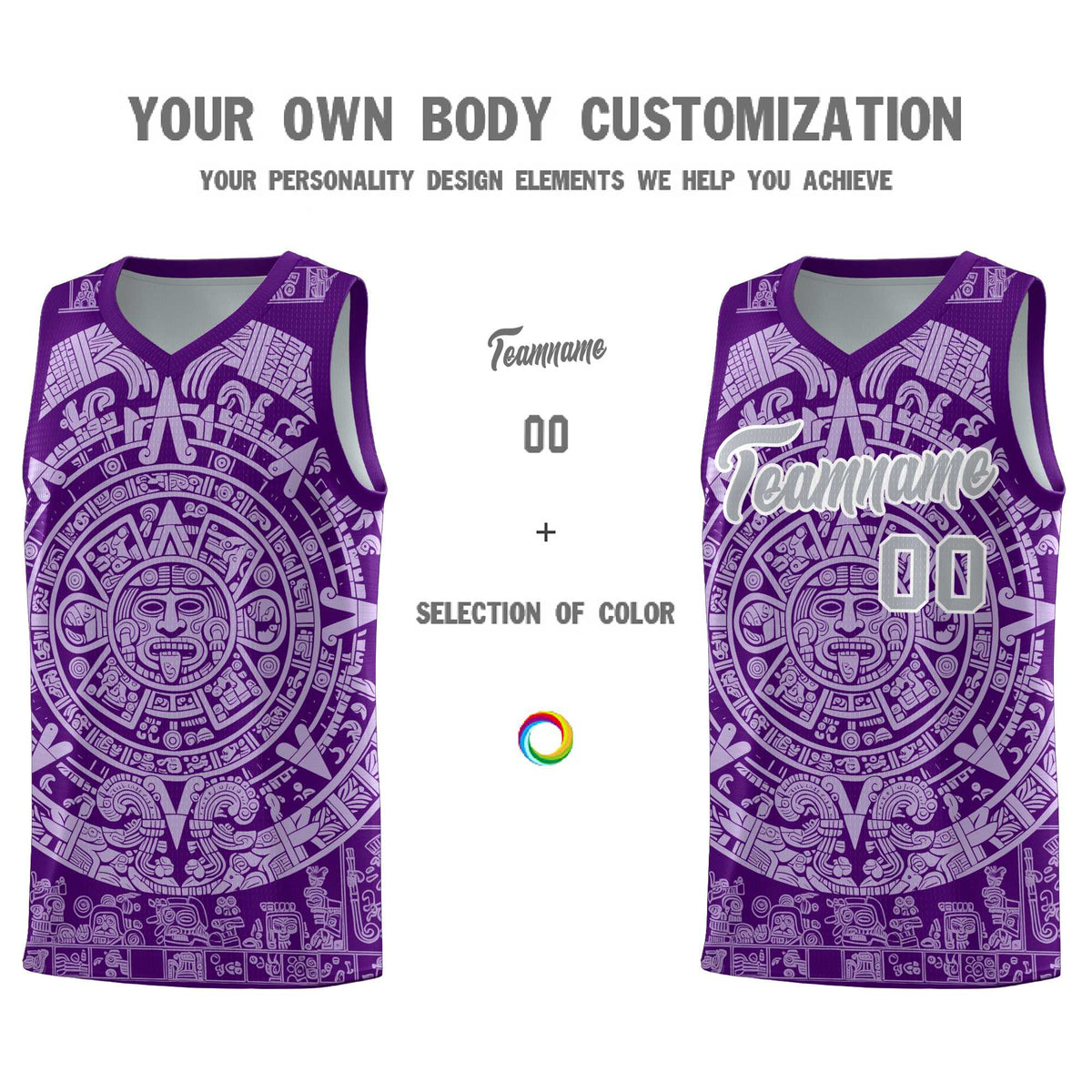Custom Youth Basketball Jerseys Light Purple Aztec Sun Stone Pattern Custom Team Set