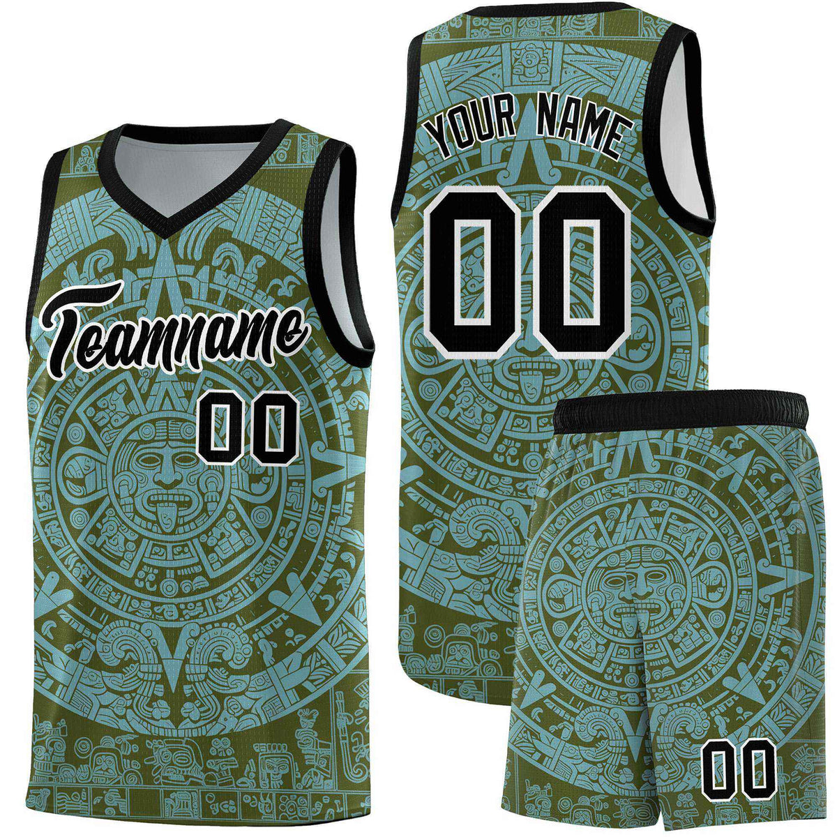 Custom Youth Basketball Jerseys Sky Blue Aztec Sun Stone Personalized Uniform