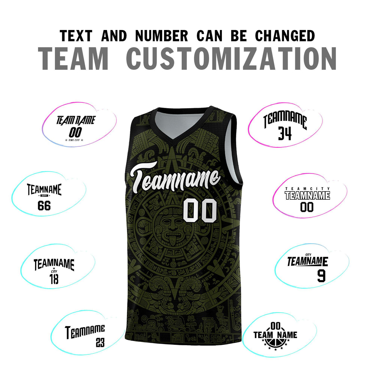 Custom Youth Basketball Jerseys Olive Aztec Sun Stone Pattern Custom Team Set