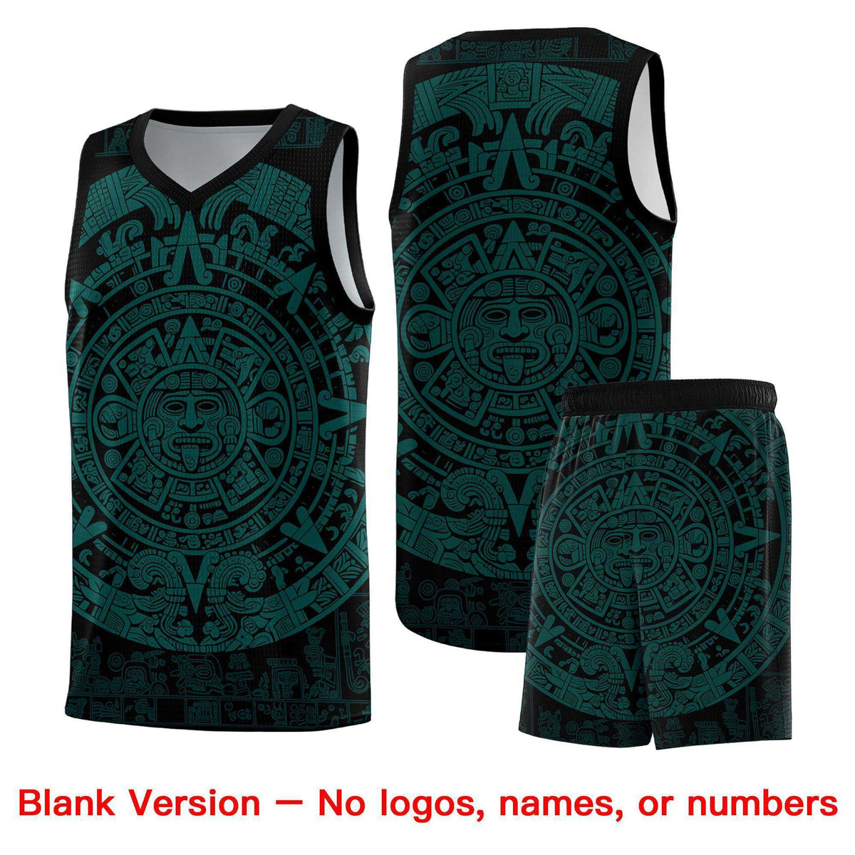 Custom Youth Basketball Jerseys Teal Aztec Sun Stone Design Team Uniform
