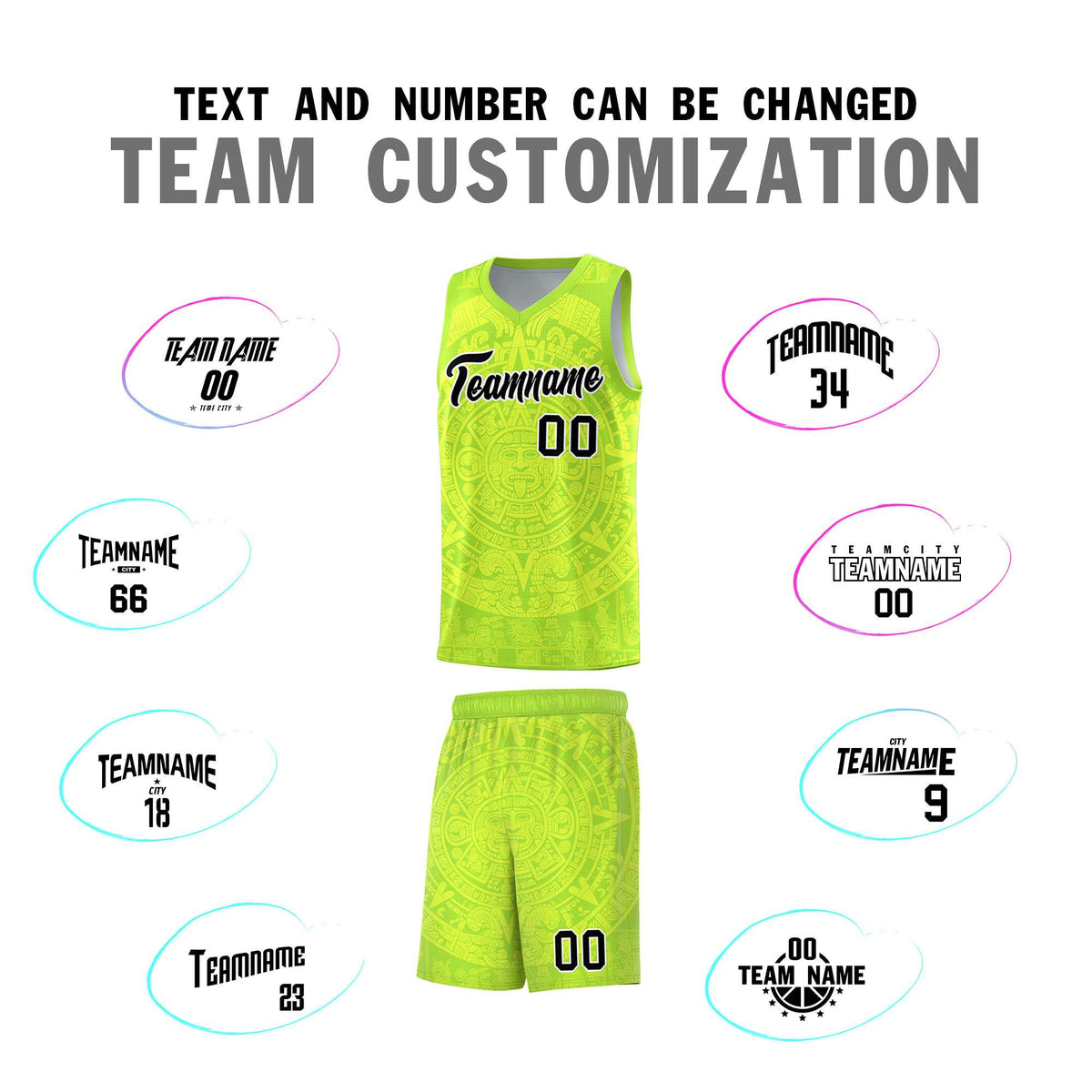 Custom Youth Basketball Jerseys Fluorescent Green Aztec Sun Stone Personalized Uniform