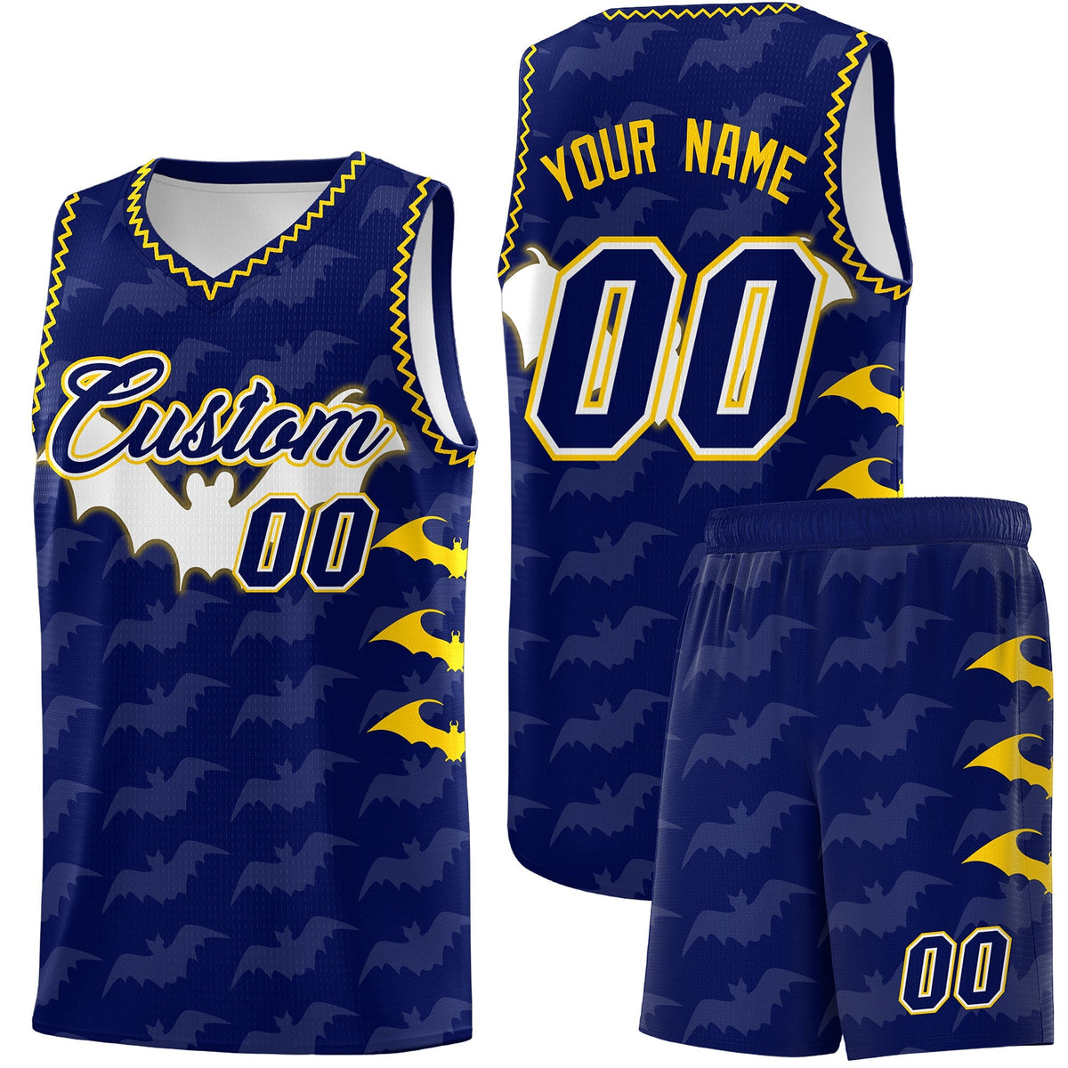 Custom Navy Gold Bat Pattern Halloween Basketball Jersey | For Men,For Kid,For Youth,Sublimation Printed,Perfect for Training,Perfect for Parties,Add Name and Numbern | KXKSHOP