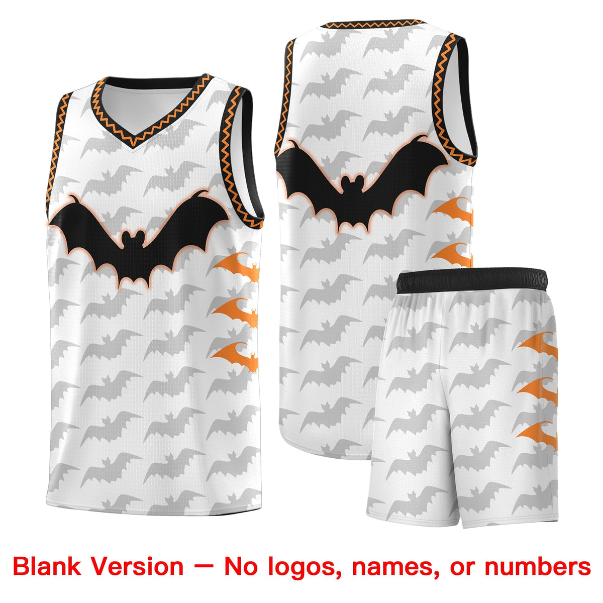 Custom White Black Bat Pattern Halloween Basketball Jersey | For Men,For Kid,For Youth,Sublimation Printed,Perfect for Training,Perfect for Parties,Add Name and Numbern | KXKSHOP