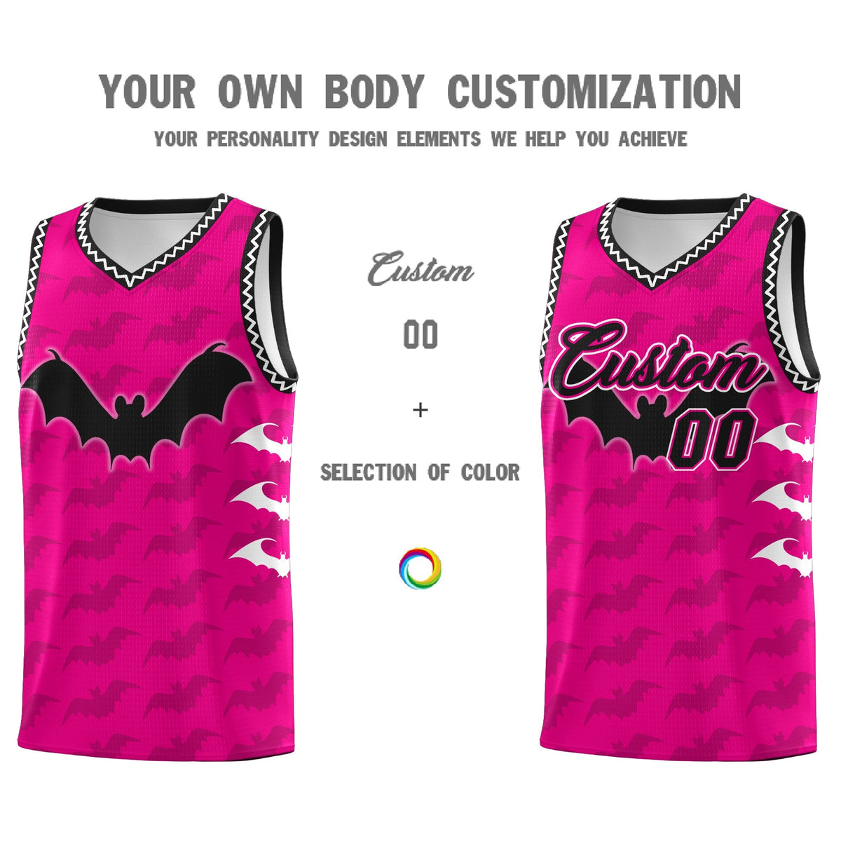 Custom Pink White Black Bat Pattern Halloween Basketball Jersey | For Men,For Kid,For Youth,Sublimation Printed,Perfect for Training,Perfect for Parties,Add Name and Numbern | KXKSHOP