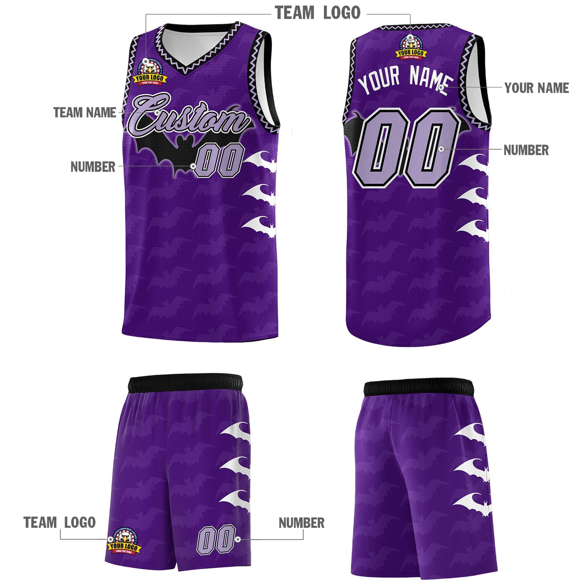 Custom Purple Light Purple Bat Pattern Halloween Basketball Jersey | For Men,For Kid,For Youth,Sublimation Printed,Perfect for Training,Perfect for Parties,Add Name and Numbern | KXKSHOP