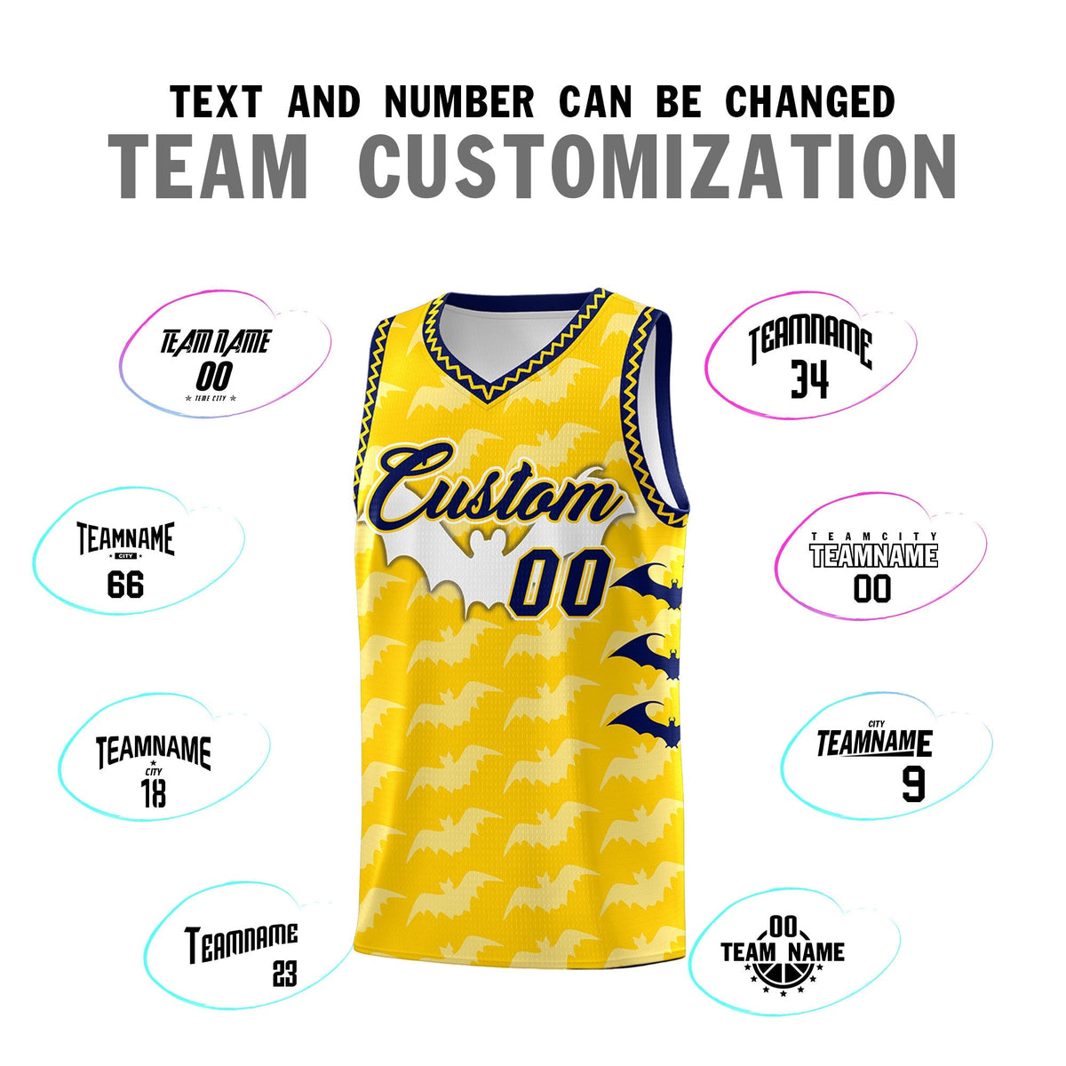 Custom Gold White Navy Bat Pattern Halloween Basketball Jersey | For Men,For Kid,For Youth,Sublimation Printed,Perfect for Training,Perfect for Parties,Add Name and Numbern | KXKSHOP