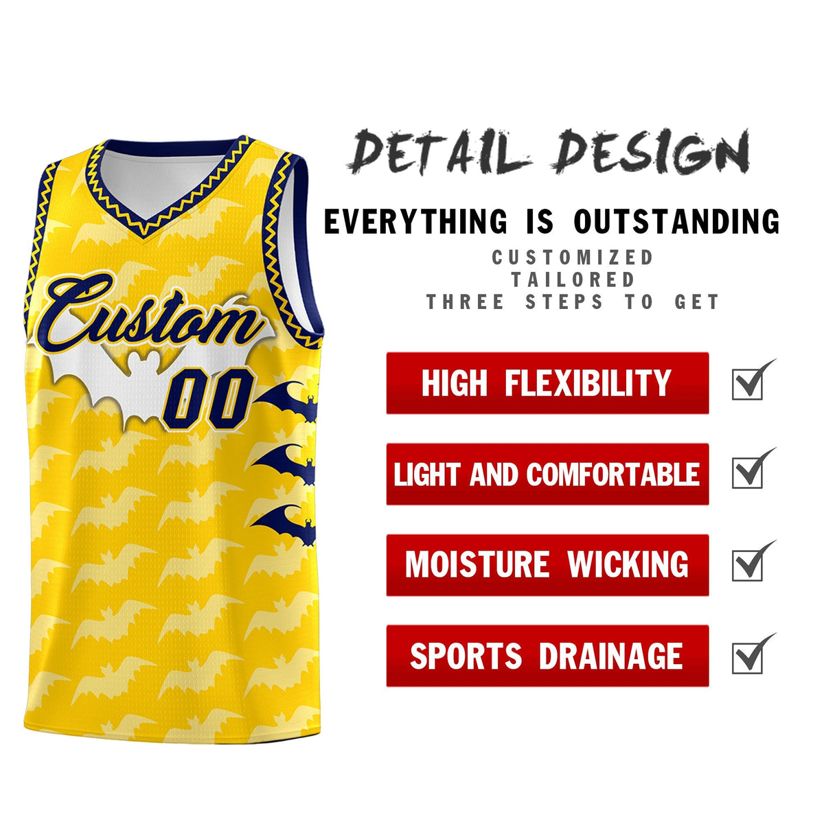 Custom Gold White Navy Bat Pattern Halloween Basketball Jersey | For Men,For Kid,For Youth,Sublimation Printed,Perfect for Training,Perfect for Parties,Add Name and Numbern | KXKSHOP