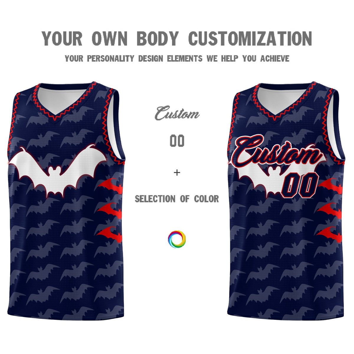 Custom Navy Red Bat Pattern Halloween Basketball Jersey | For Men,For Kid,For Youth,Sublimation Printed,Perfect for Training,Perfect for Parties,Add Name and Numbern | KXKSHOP