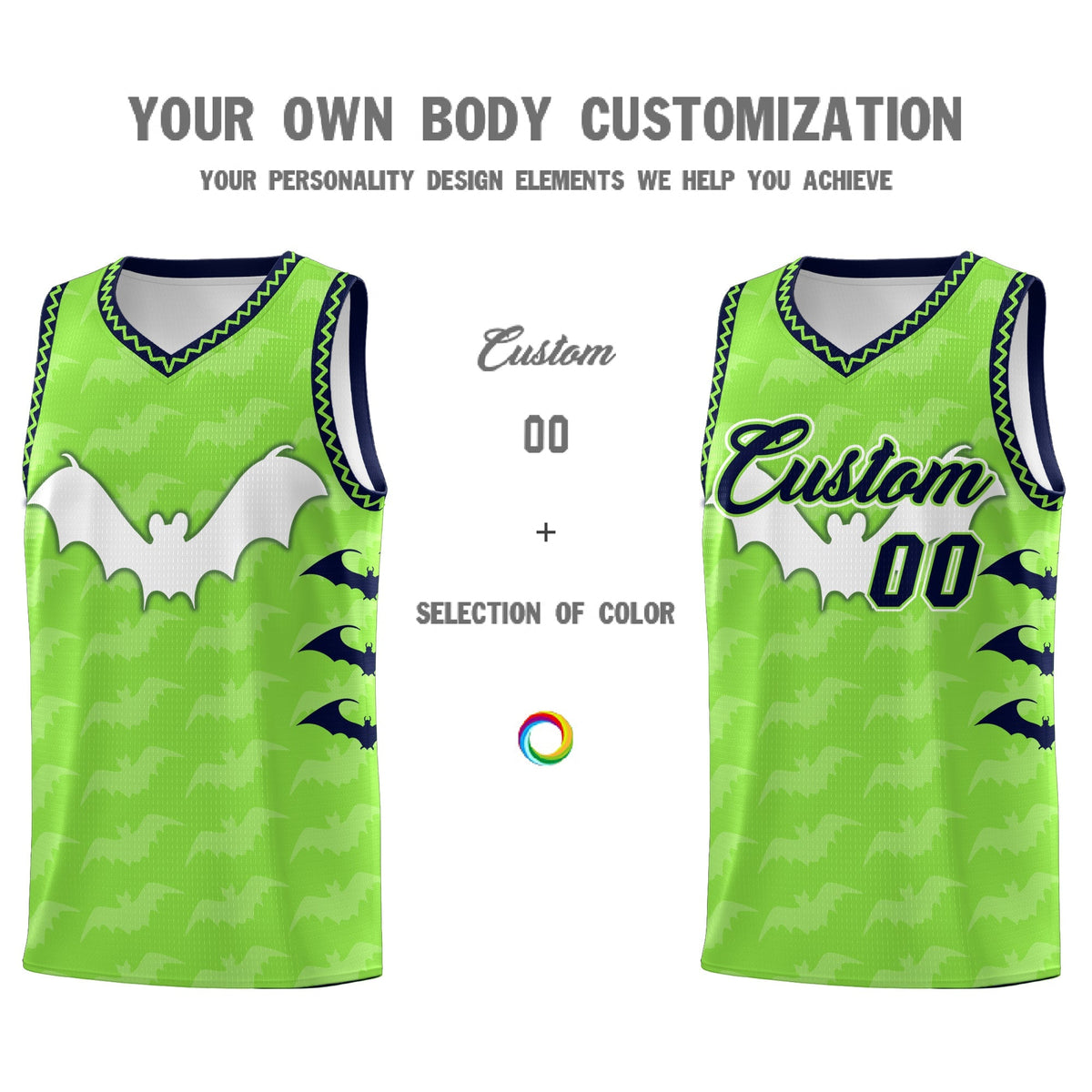 Custom Fluorescent Green Bat Pattern Halloween Basketball Jersey | For Men,For Kid,For Youth,Sublimation Printed,Perfect for Training,Perfect for Parties,Add Name and Numbern | KXKSHOP