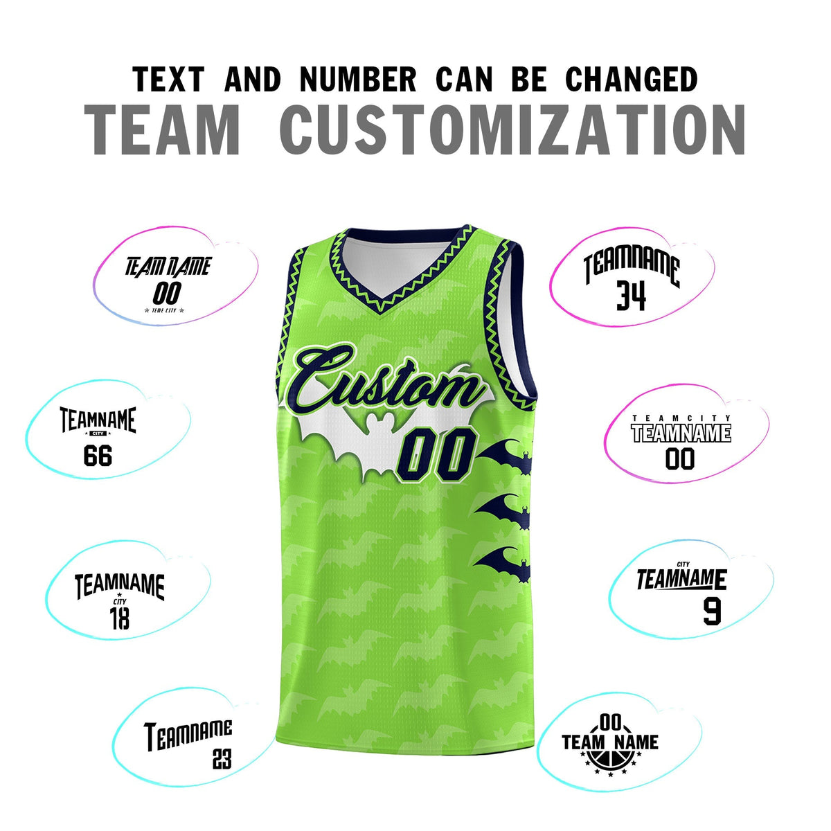 Custom Fluorescent Green Bat Pattern Halloween Basketball Jersey | For Men,For Kid,For Youth,Sublimation Printed,Perfect for Training,Perfect for Parties,Add Name and Numbern | KXKSHOP