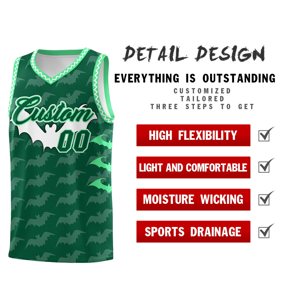 Custom Kelly Green White Green Bat Pattern Halloween Basketball Jersey | For Men,For Kid,For Youth,Sublimation Printed,Perfect for Training,Perfect for Parties,Add Name and Numbern | KXKSHOP
