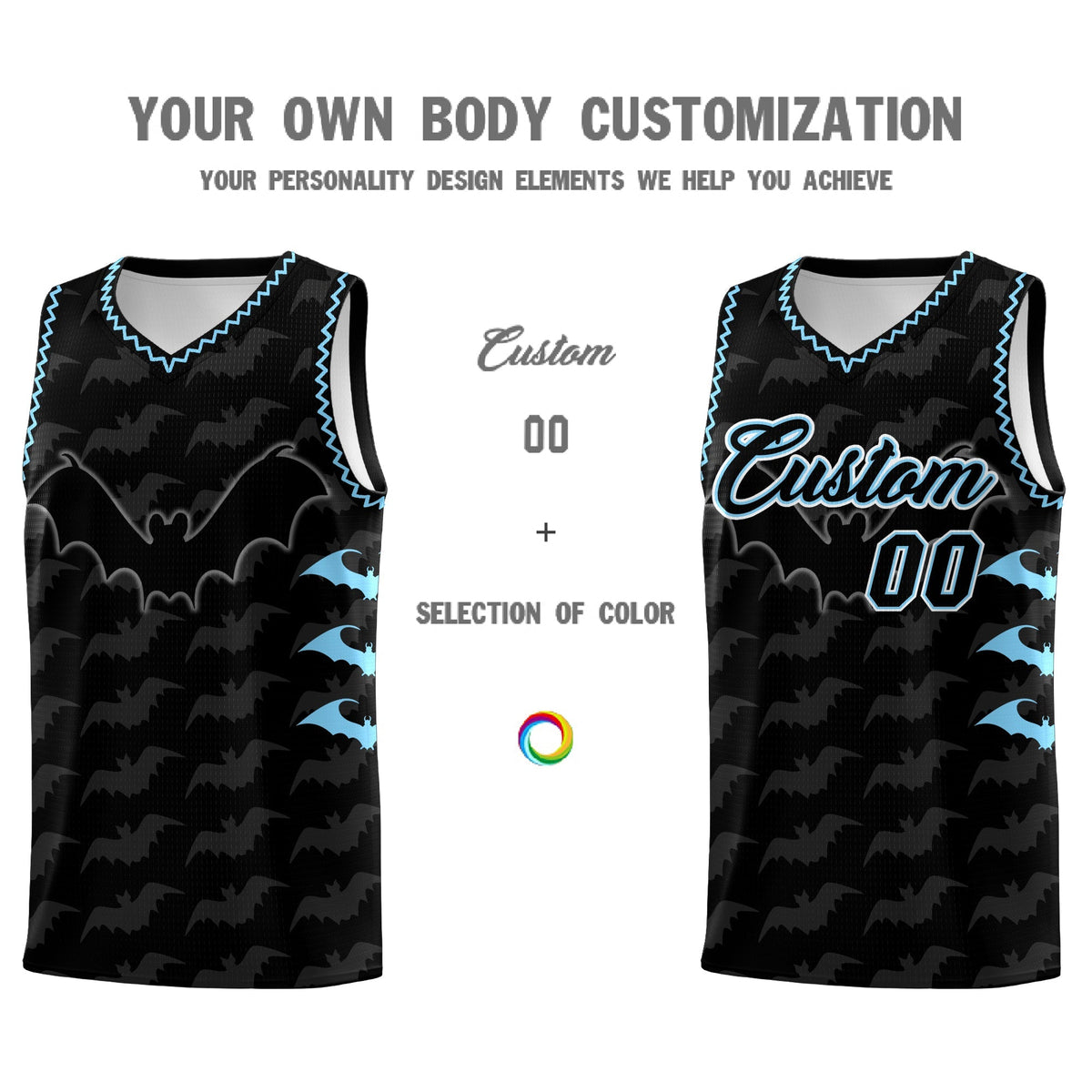 Custom Black Light Blue Bat Pattern Halloween Basketball Jersey | For Men,For Kid,For Youth,Sublimation Printed,Perfect for Training,Perfect for Parties,Add Name and Numbern | KXKSHOP