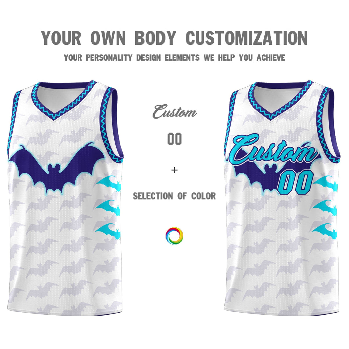 Custom White Sky Blue Bat Pattern Halloween Basketball Jersey | For Men,For Kid,For Youth,Sublimation Printed,Perfect for Training,Perfect for Parties,Add Name and Numbern | KXKSHOP