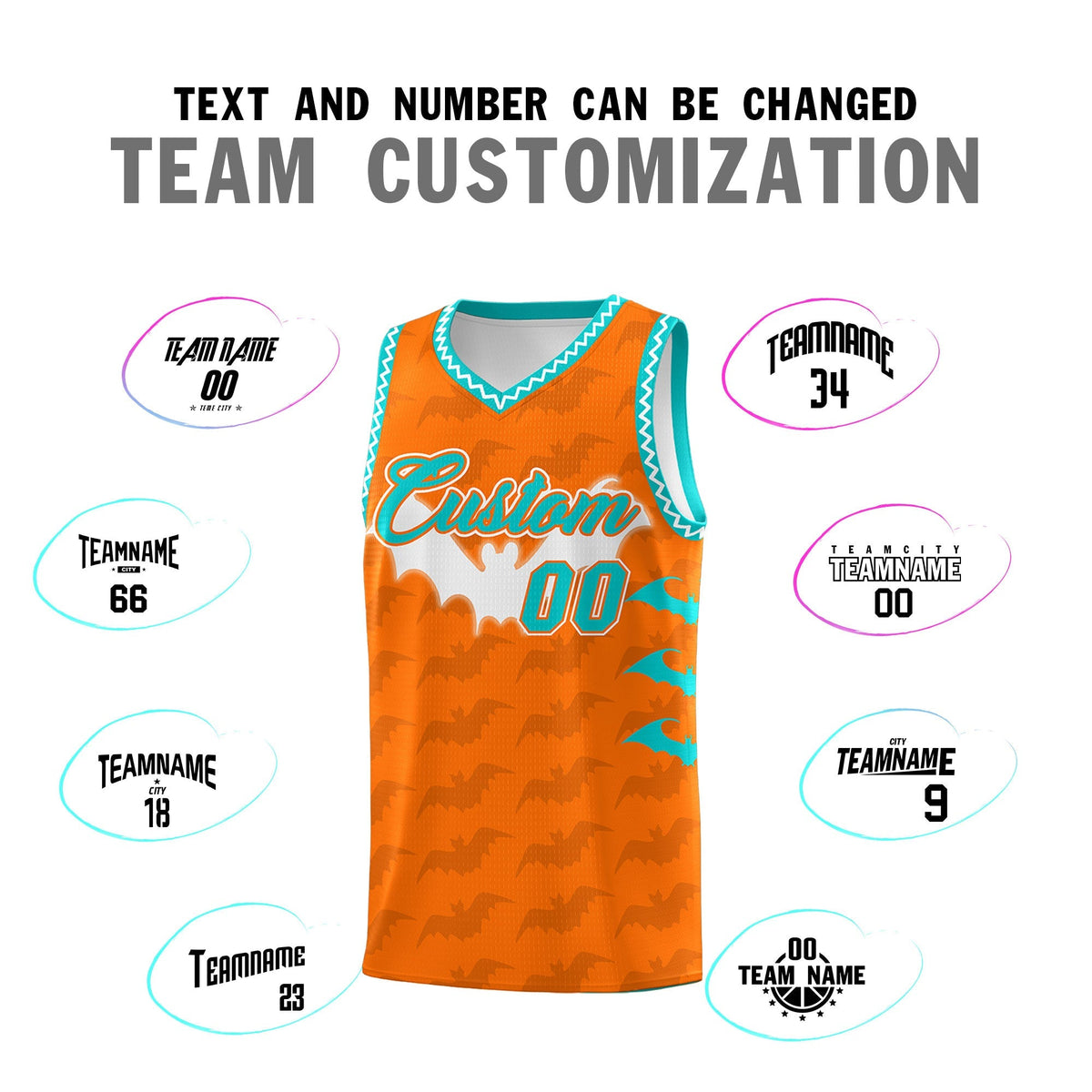 Custom Orange Aqua Bat Pattern Halloween Basketball Jersey | For Men,For Kid,For Youth,Sublimation Printed,Perfect for Training,Perfect for Parties,Add Name and Numbern | KXKSHOP