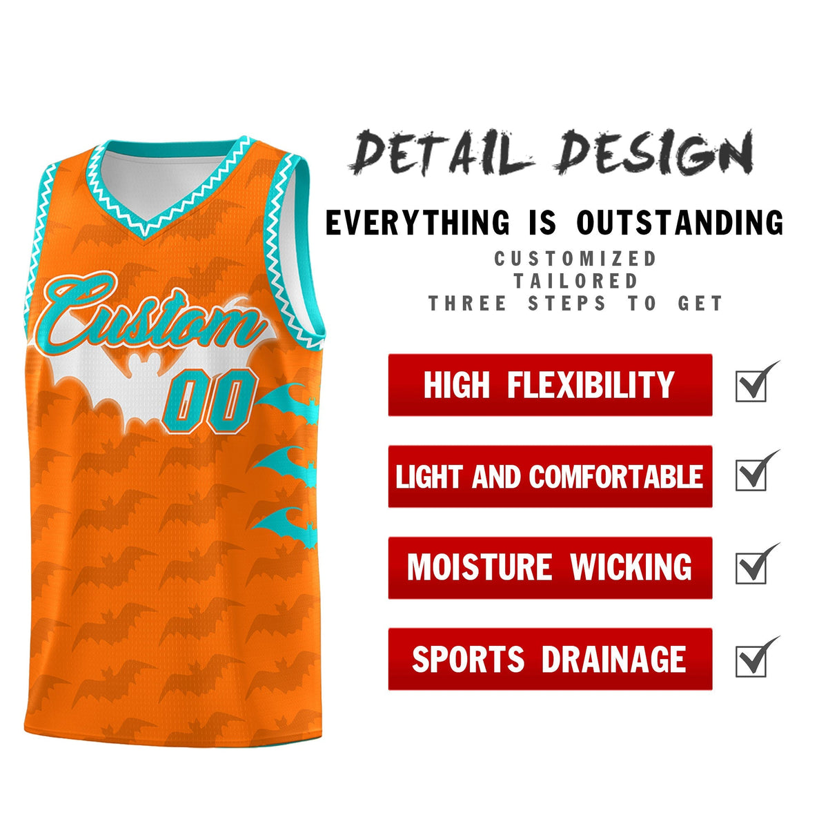 Custom Orange Aqua Bat Pattern Halloween Basketball Jersey | For Men,For Kid,For Youth,Sublimation Printed,Perfect for Training,Perfect for Parties,Add Name and Numbern | KXKSHOP