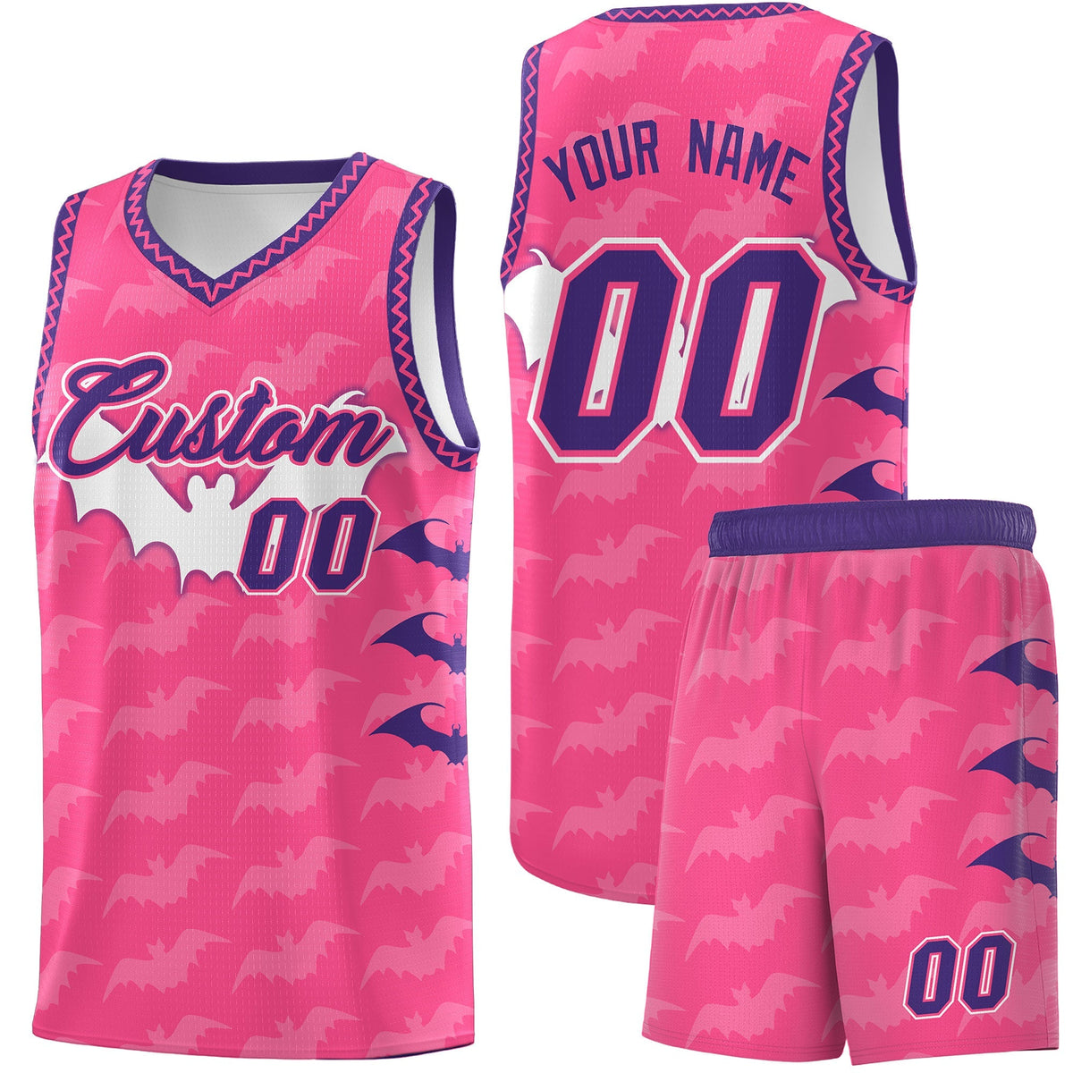 Custom Pink Purple Bat Pattern Halloween Basketball Jersey | For Men,For Kid,For Youth,Sublimation Printed,Perfect for Training,Perfect for Parties,Add Name and Numbern | KXKSHOP