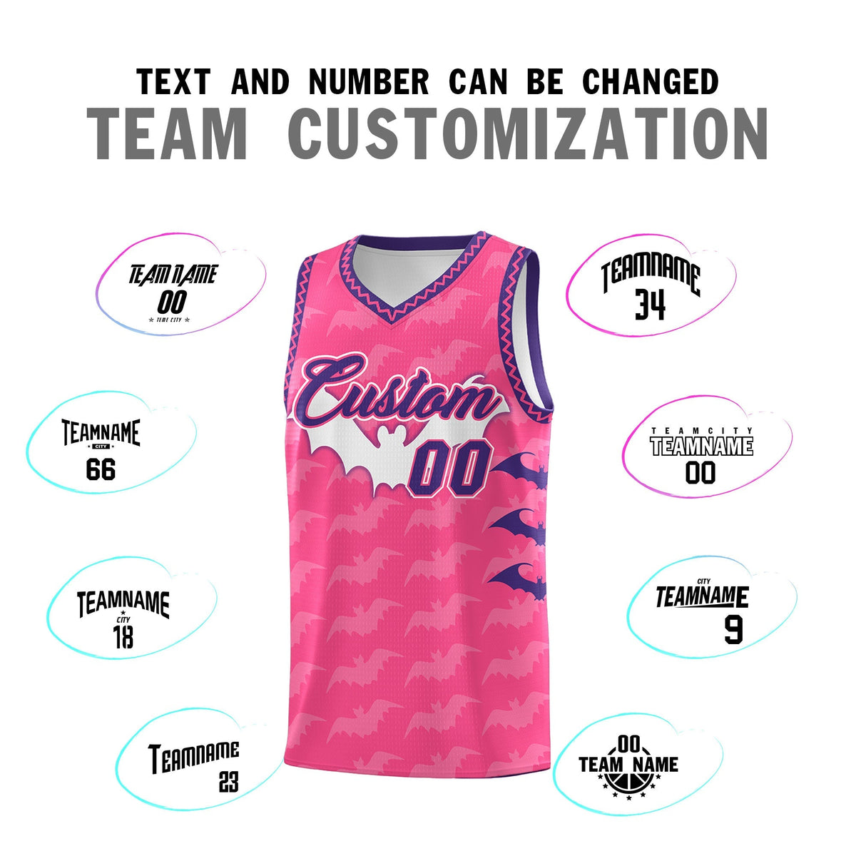Custom Pink Purple Bat Pattern Halloween Basketball Jersey | For Men,For Kid,For Youth,Sublimation Printed,Perfect for Training,Perfect for Parties,Add Name and Numbern | KXKSHOP