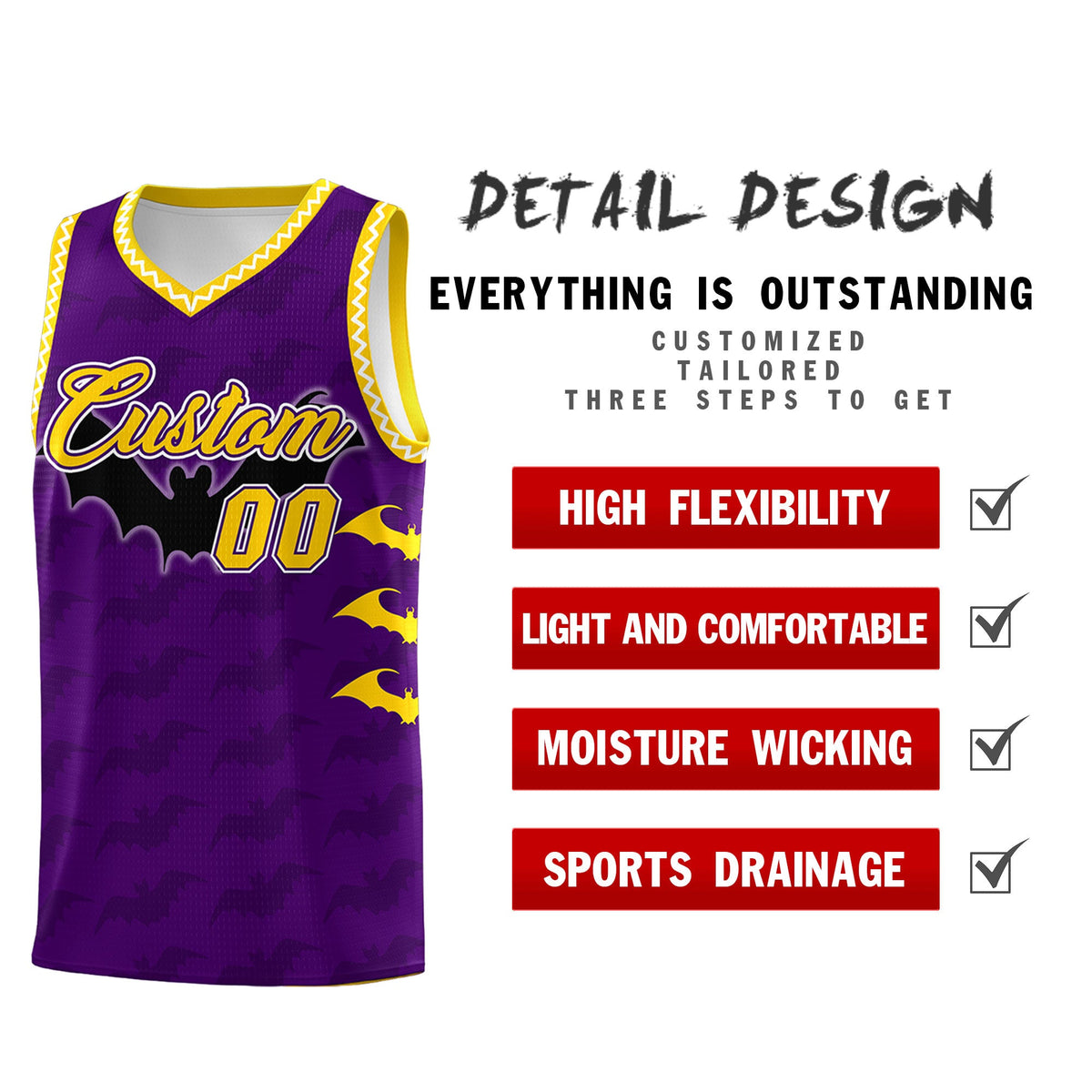 Custom Purple Gold White Bat Pattern Halloween Basketball Jersey | For Men,For Kid,For Youth,Sublimation Printed,Perfect for Training,Perfect for Parties,Add Name and Numbern | KXKSHOP